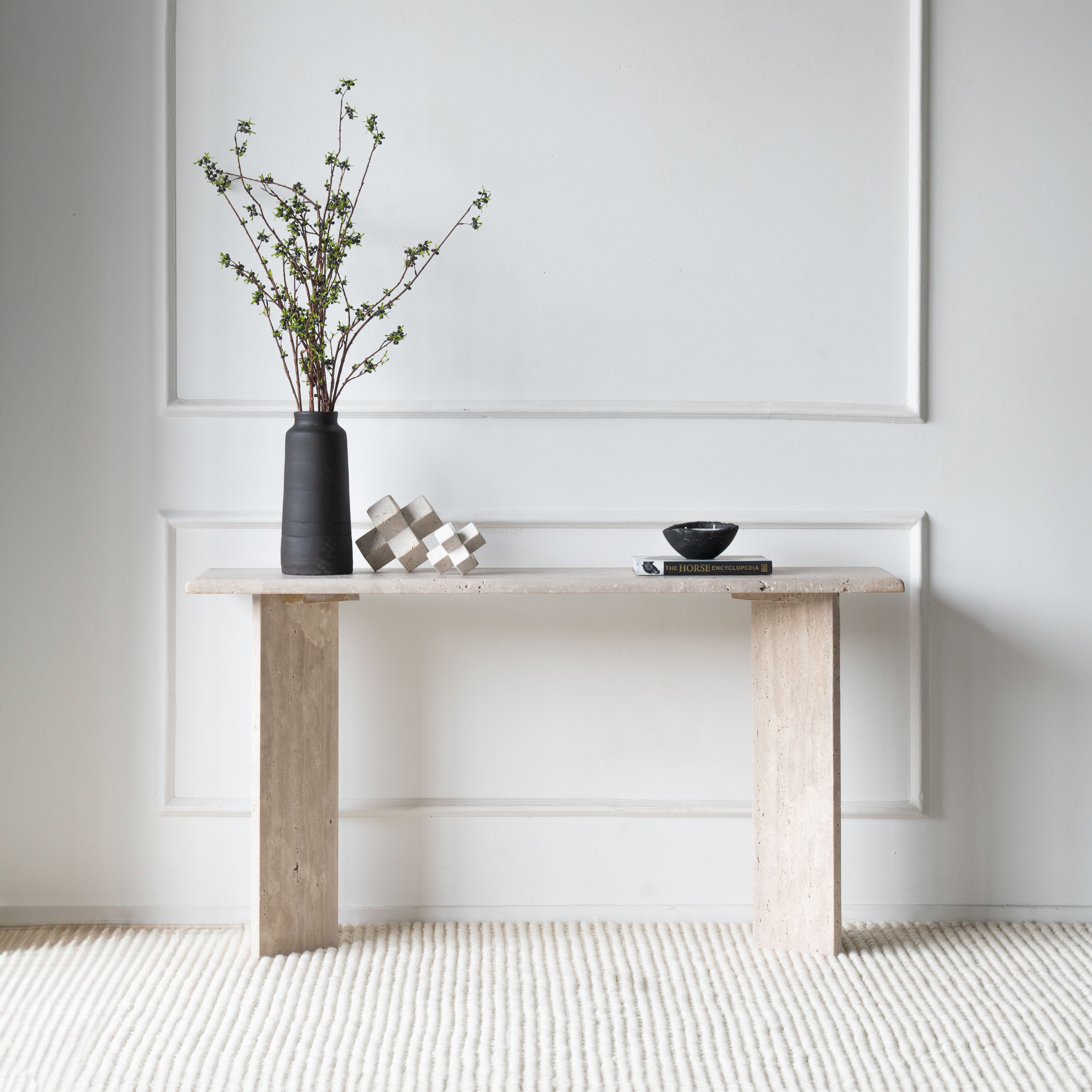 Palm Rectangle Travertine Marble Console - Consoles - WS Living Furniture Furniture Store in Dubai