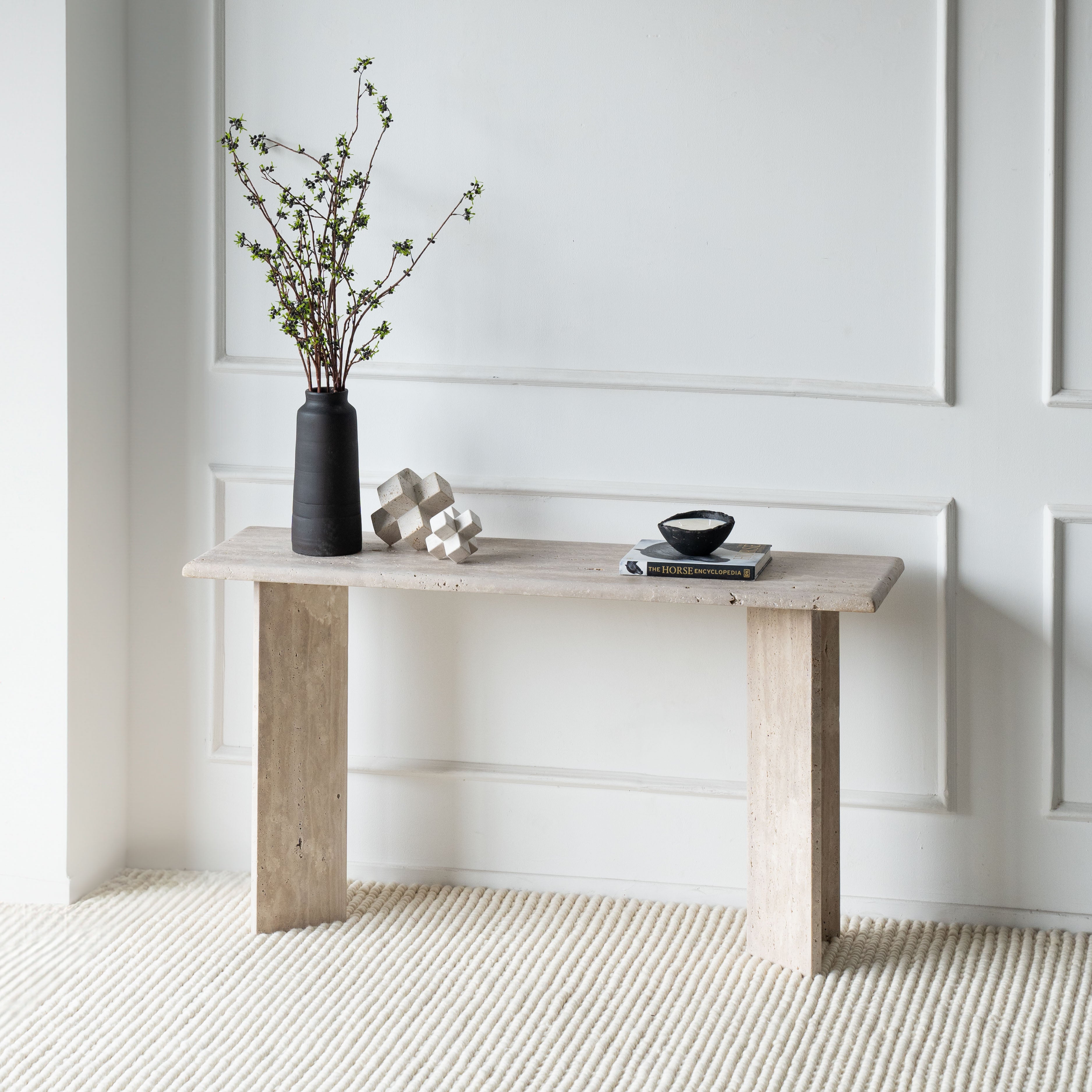 Palm Rectangle Travertine Marble Console - Consoles - WS Living Furniture Furniture Store in Dubai
