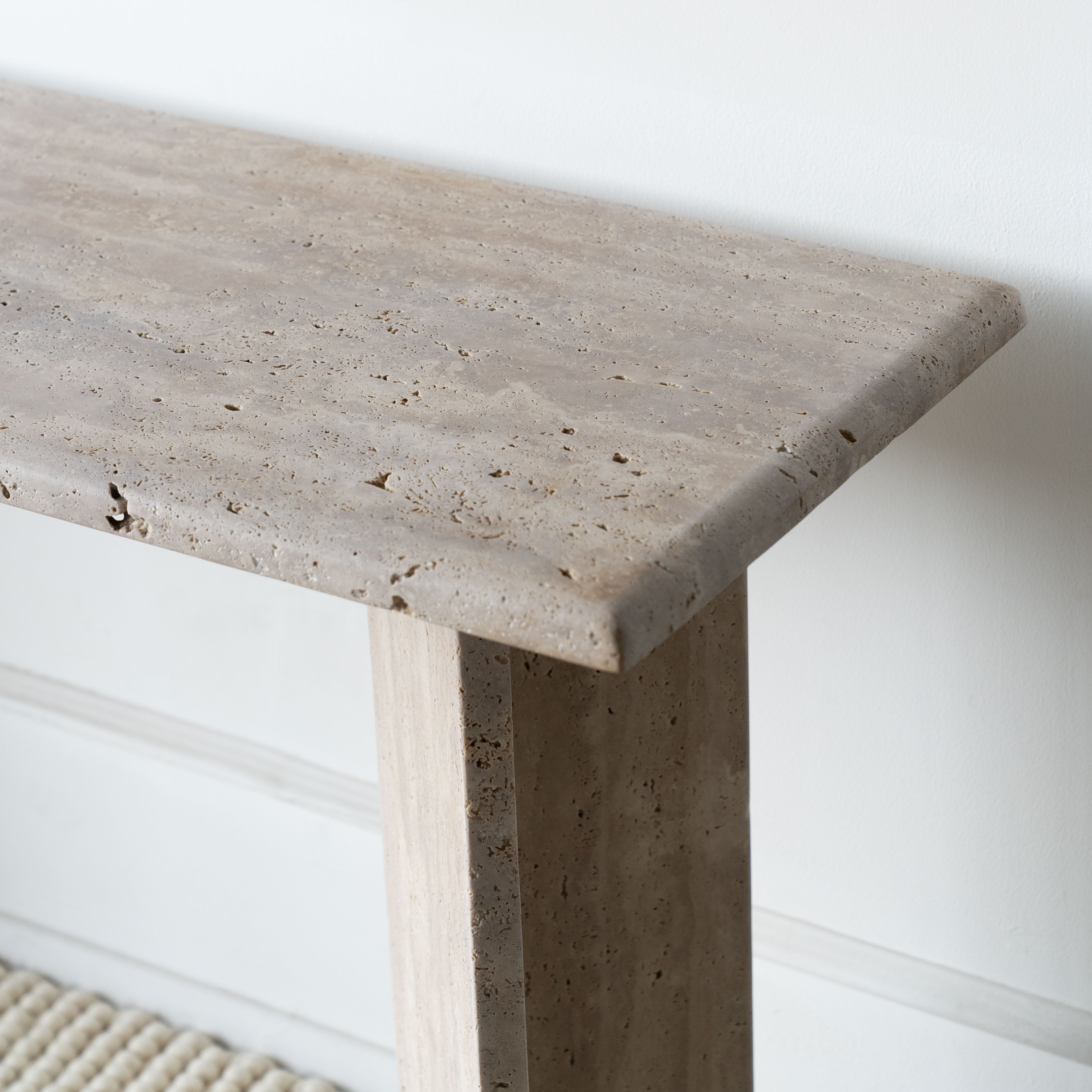 Palm Rectangle Travertine Marble Console - Consoles - WS Living Furniture Furniture Store in Dubai