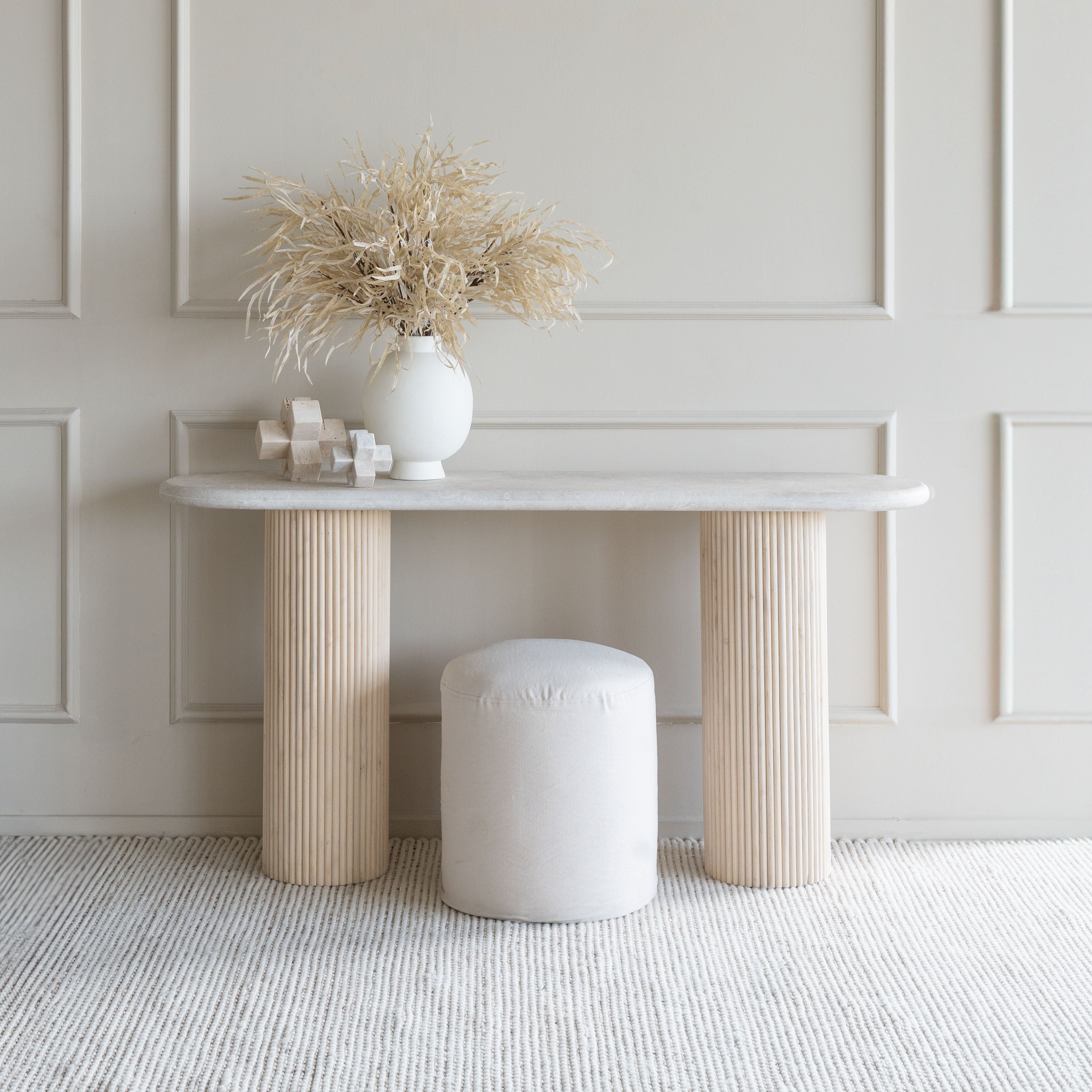 Palm Oval Console-Fluted Base - Console Tables - WS Living Furniture Furniture Store in Dubai