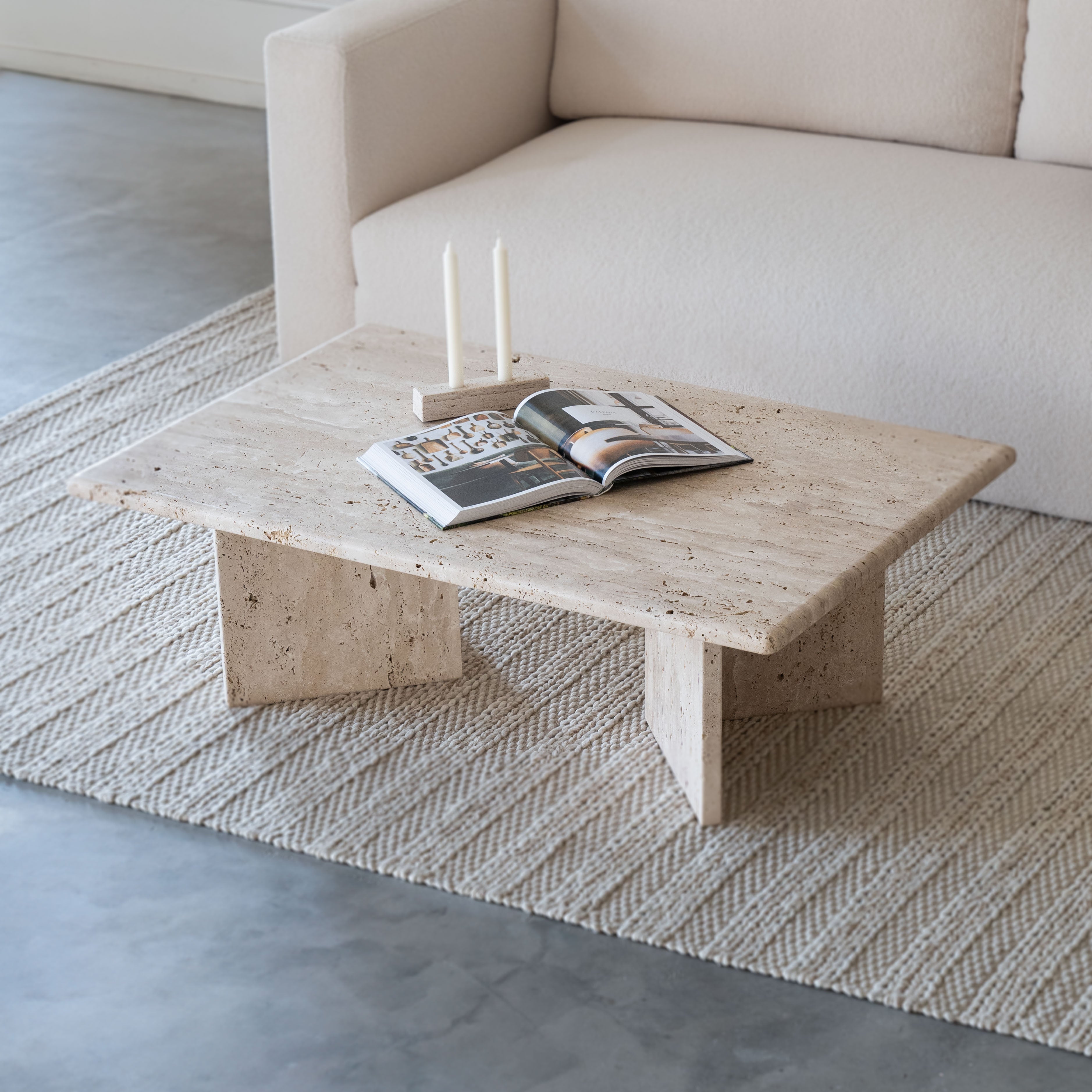 Palm Rectangle Travertine Marble Coffee Table - Coffee Tables - WS Living Furniture Furniture Store in Dubai