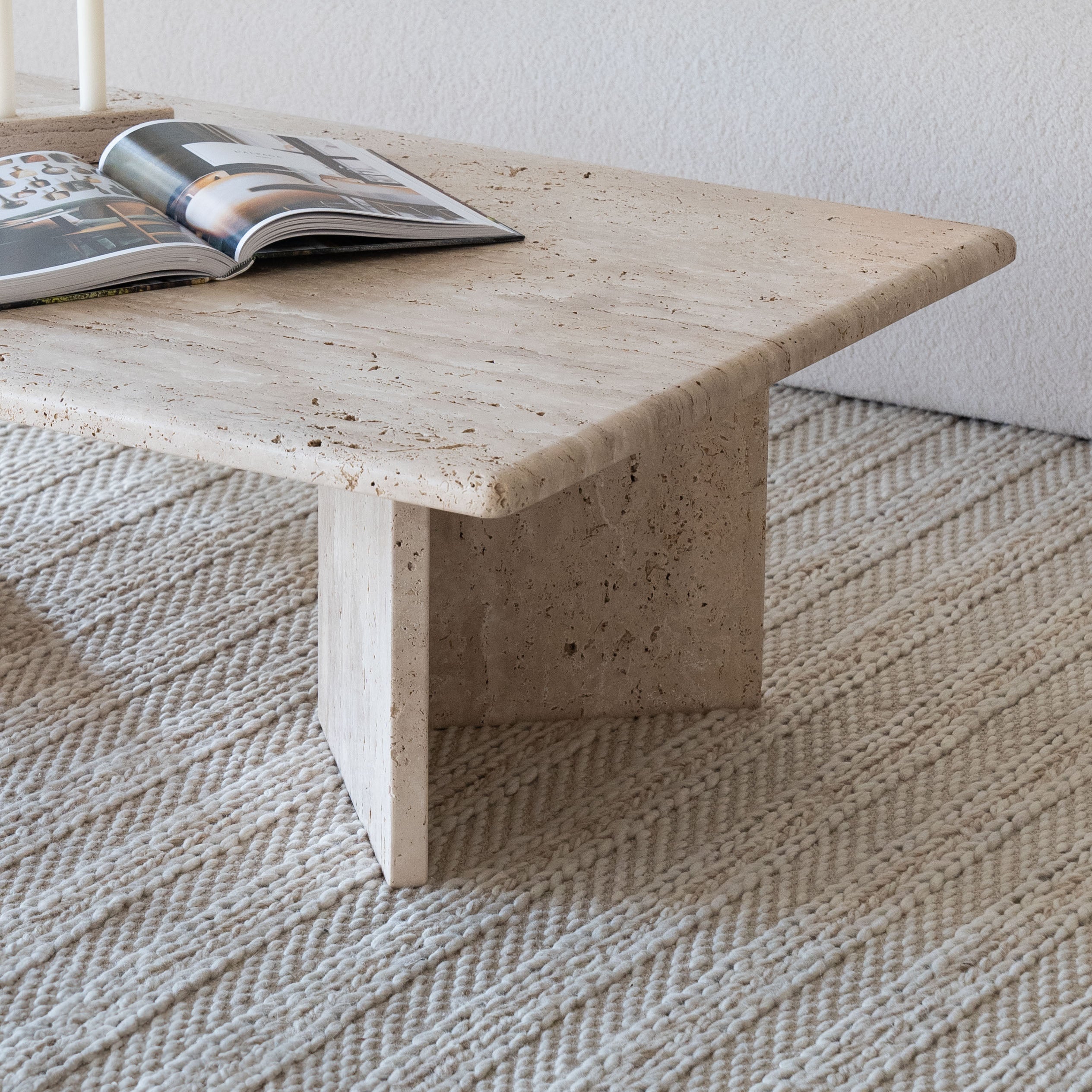 Palm Rectangle Travertine Marble Coffee Table - Coffee Tables - WS Living Furniture Furniture Store in Dubai