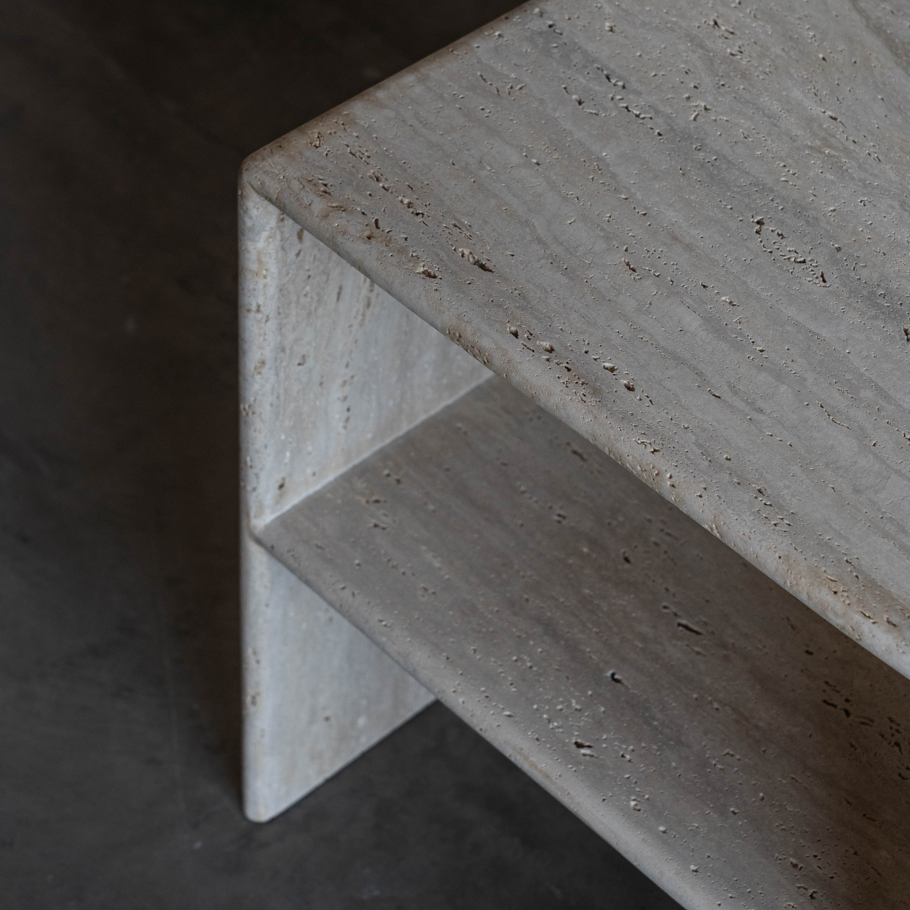 Palm Travertine Marble Bed Side Table - Beige - Side Table - WS Living Furniture Furniture Store in Dubai