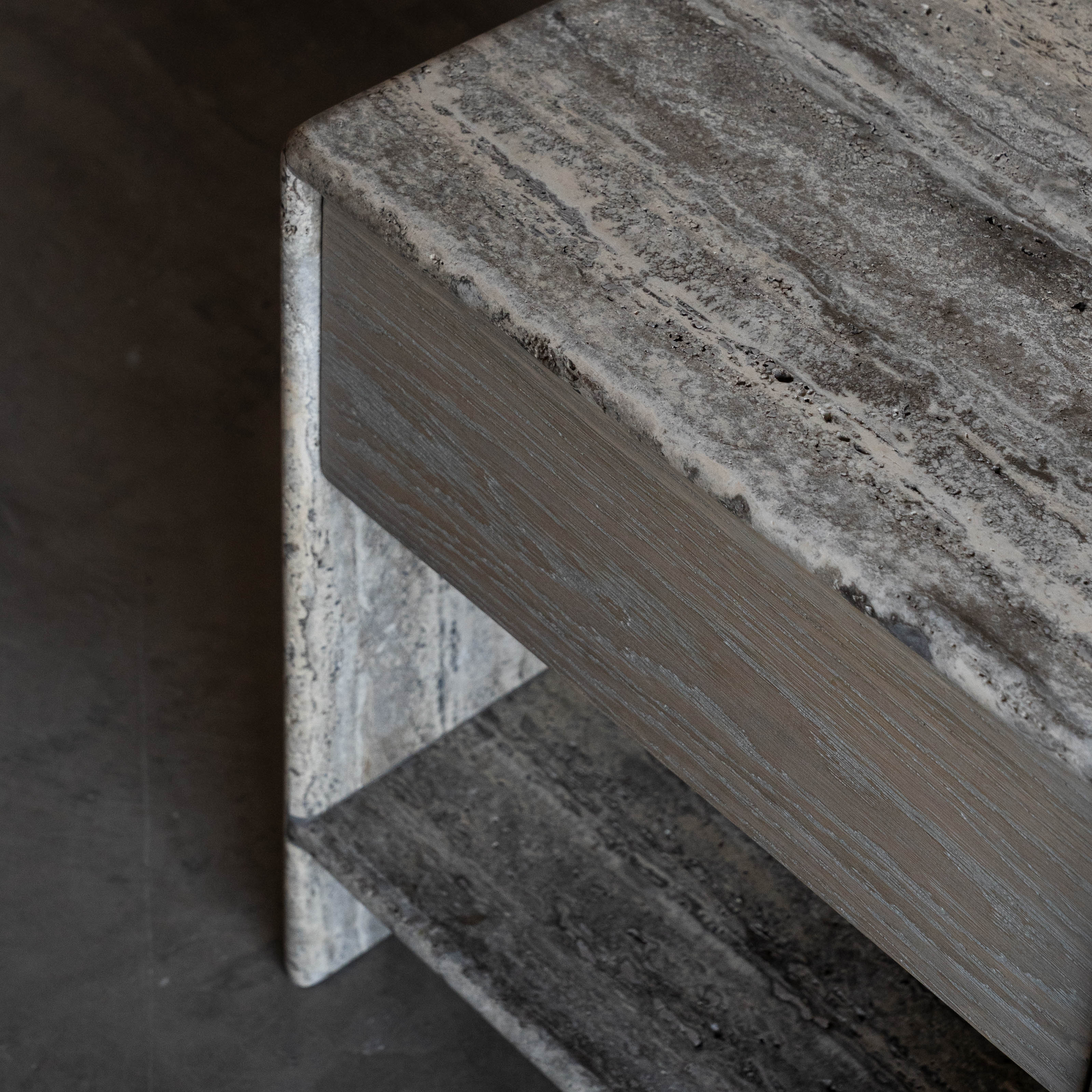 Palm Travertine Marble Bed Side Table W/Drawers - Grey - Side Table - WS Living Furniture Furniture Store in Dubai