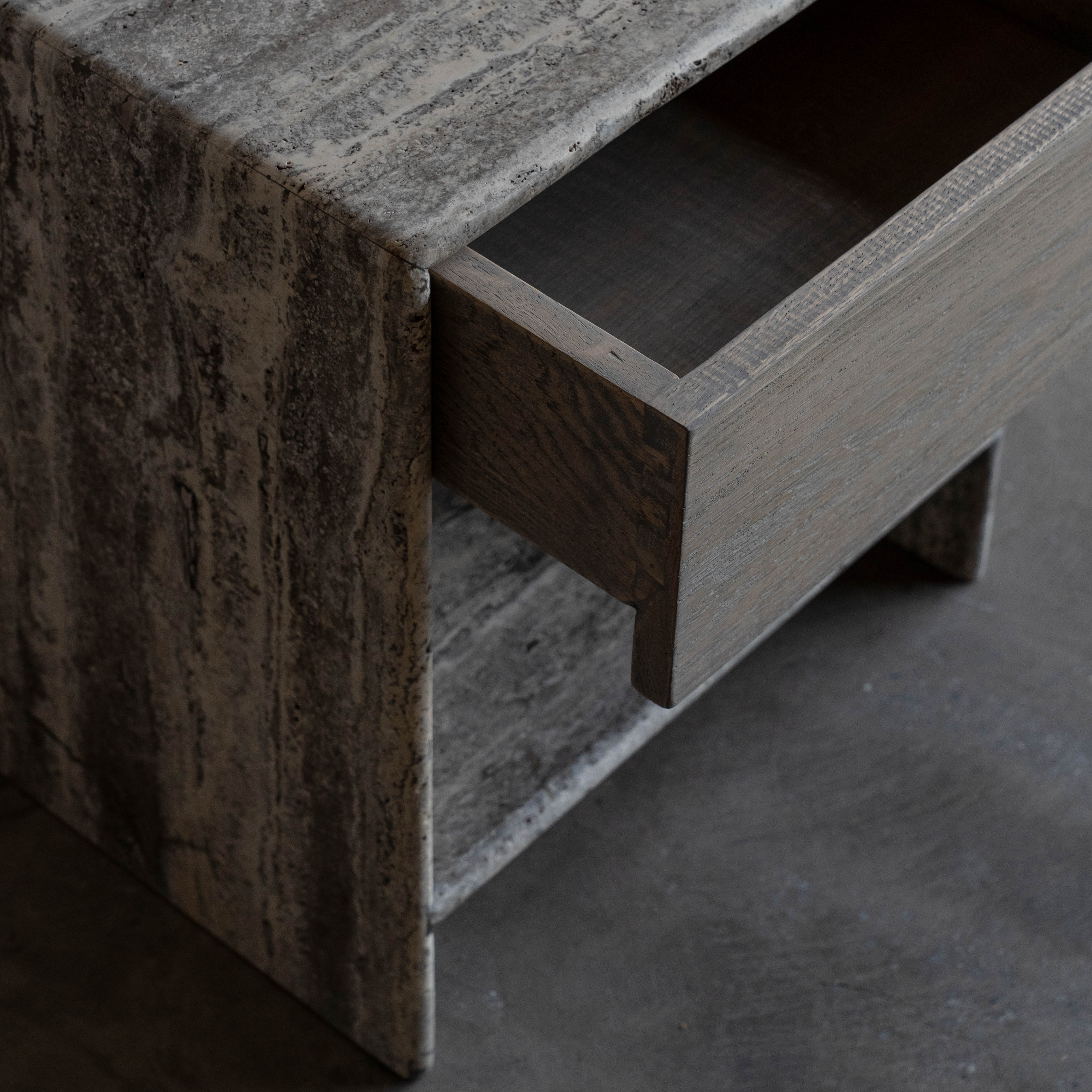 Palm Travertine Marble Bed Side Table W/Drawers - Grey - Side Table - WS Living Furniture Furniture Store in Dubai