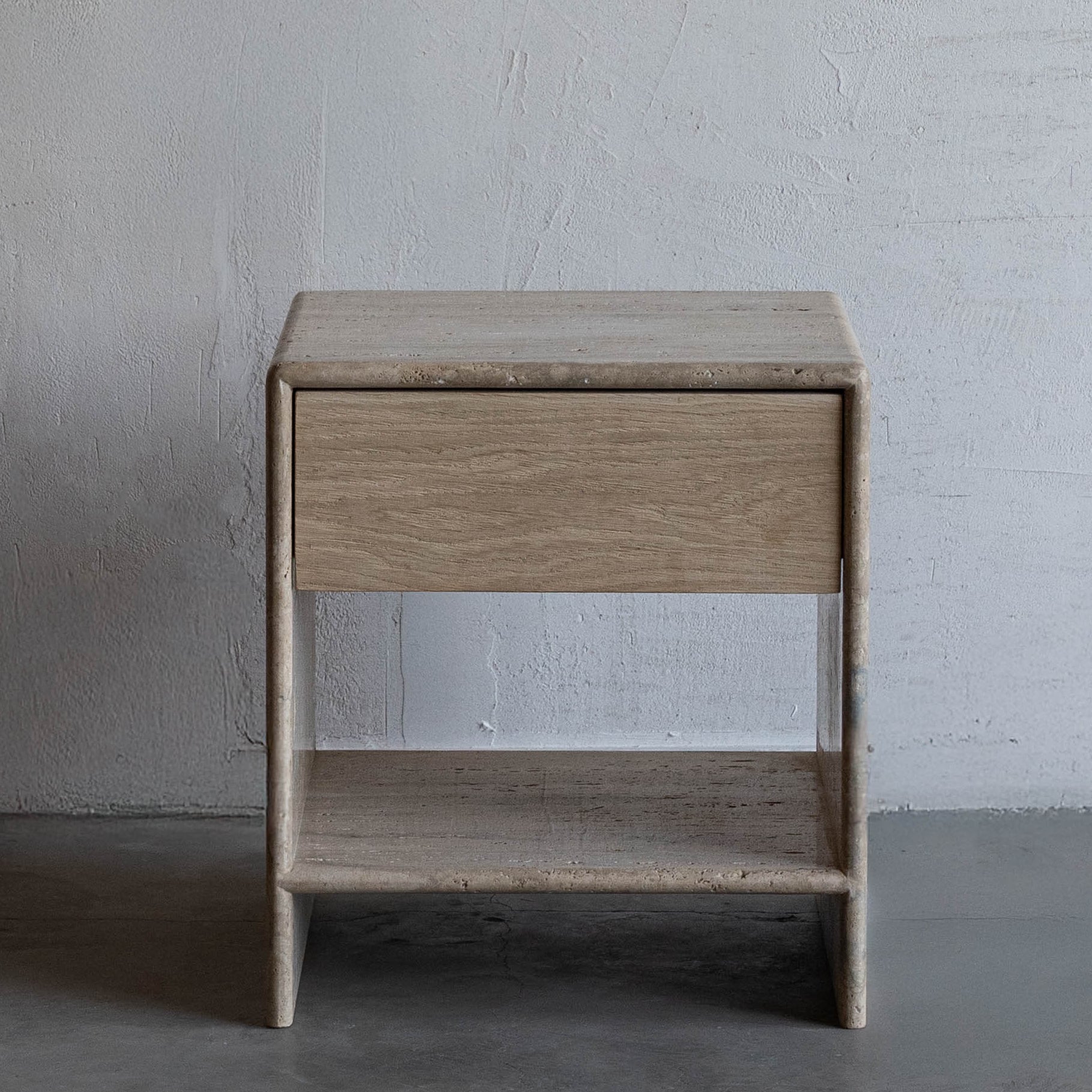 Palm Travertine Marble Bed Side Table W/Drawers - Beige - Side Table - WS Living Furniture Furniture Store in Dubai