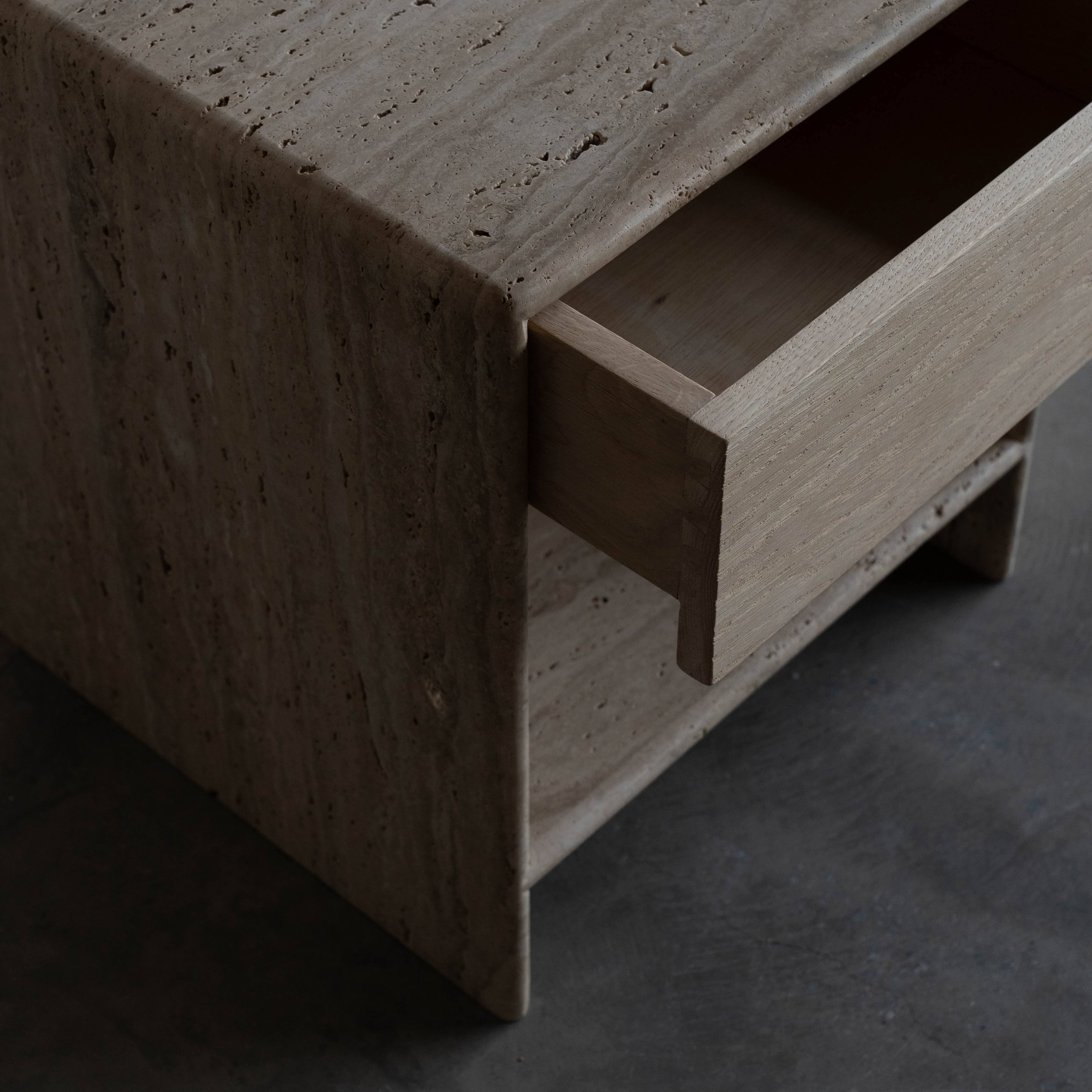Palm Travertine Marble Bed Side Table W/Drawers - Beige - Side Table - WS Living Furniture Furniture Store in Dubai