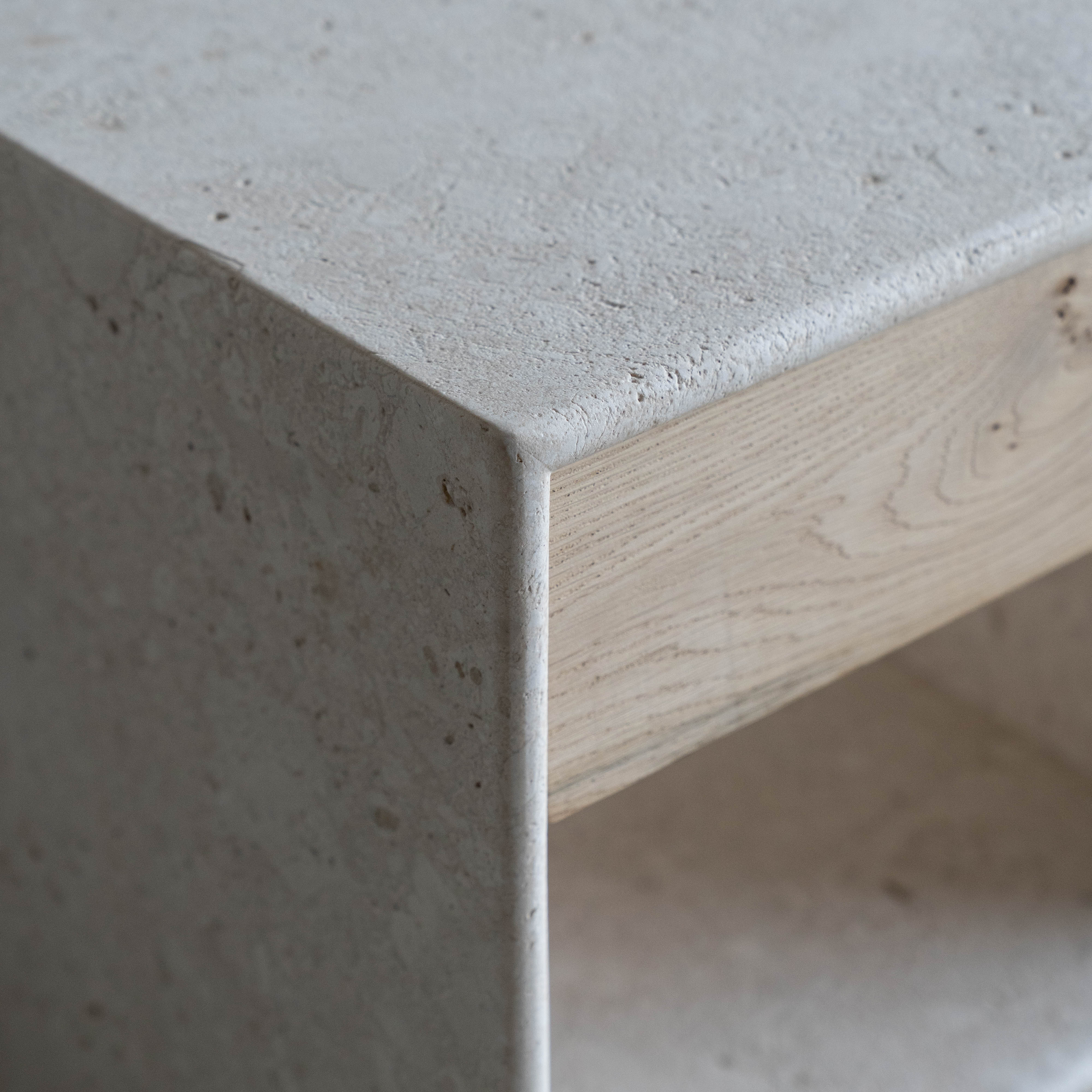 Palm Limestone Marble Bed Side Table W/Drawers - Beige