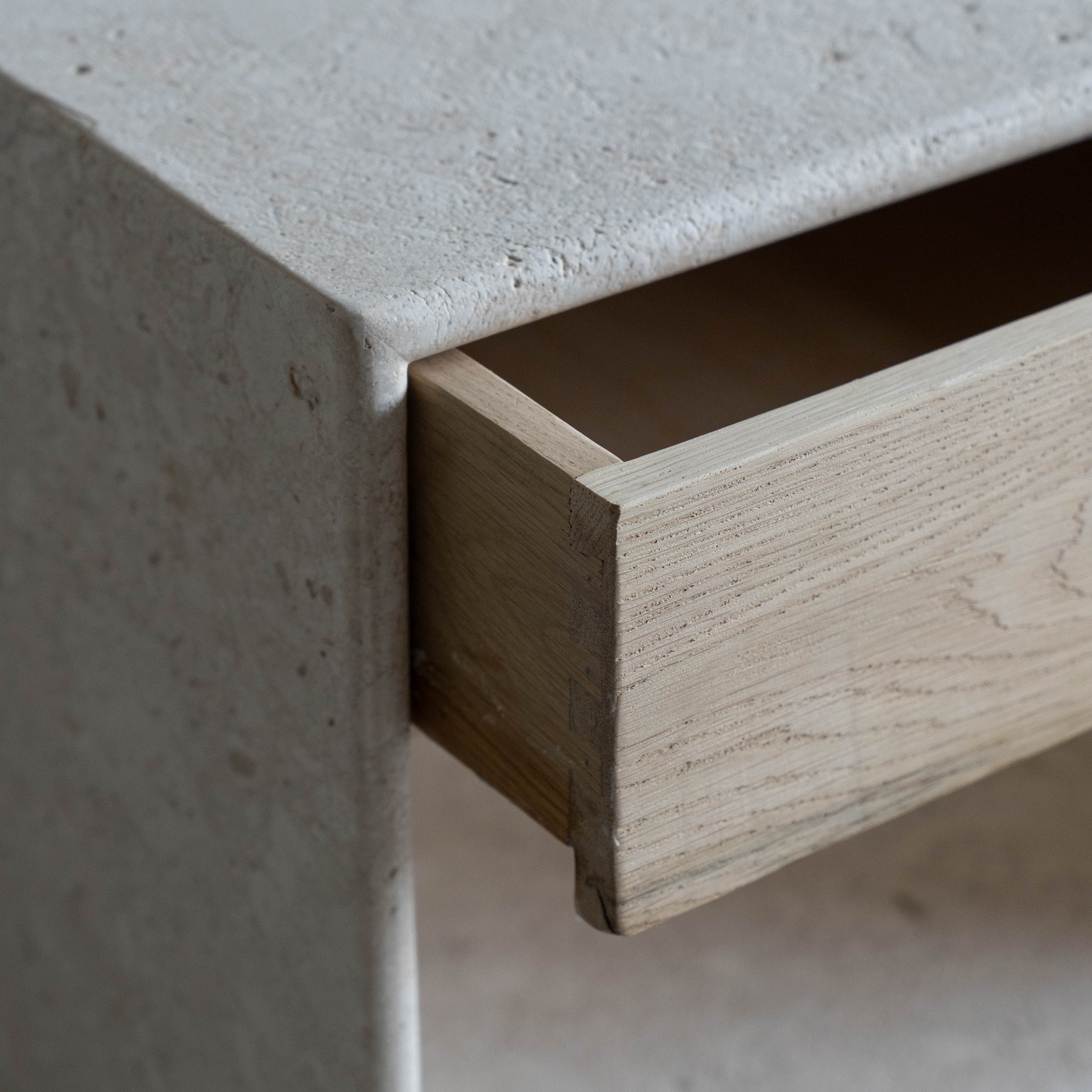 Palm Limestone Marble Bed Side Table W/Drawers - Beige