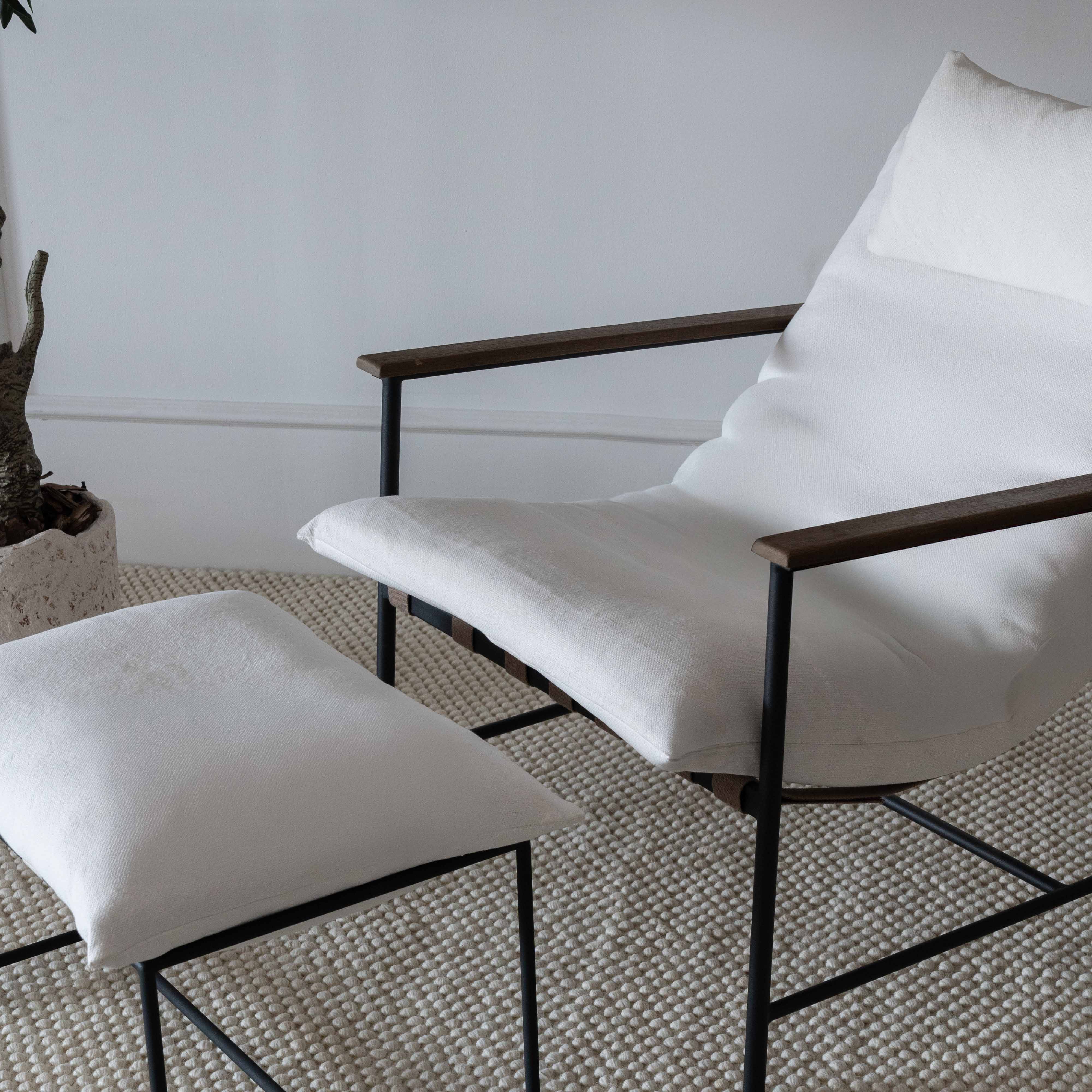 Pavia Off-White Solid Wood Handle With Headrest Lounge Chair - Arm chair - WS Living Furniture Furniture Store in Dubai