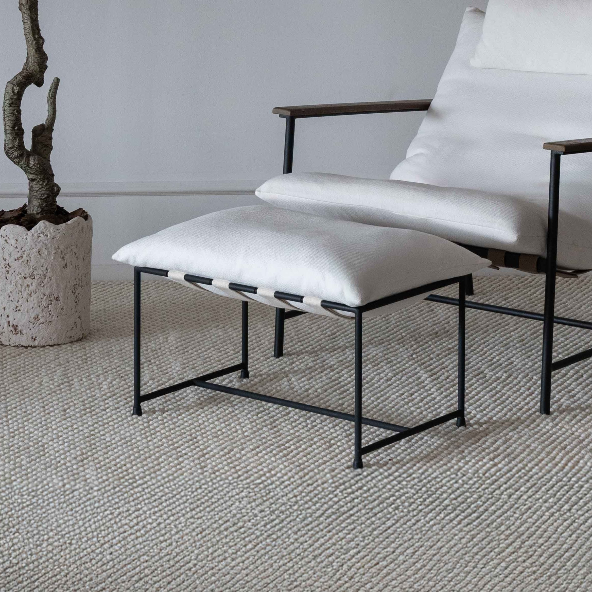 Novato Off-White Steel & Upholstered Foot Stool - Step Stool - WS Living Furniture  Furniture Store in Dubai