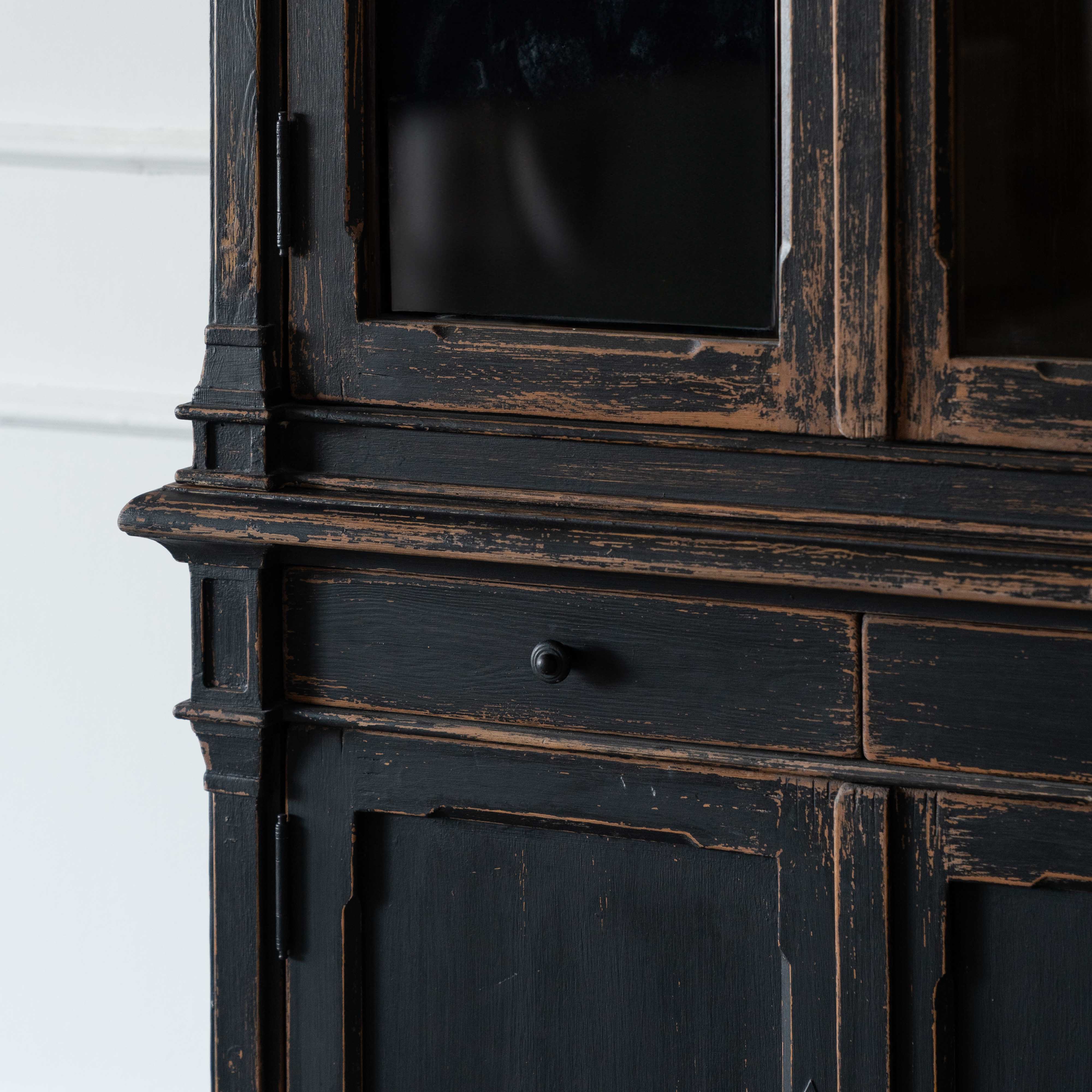 Phelony Glass Solid Wood Antique Classic Book Shelf With Storage Black Cabinet - Cabinets - WS Living Furniture Furniture Store in Dubai