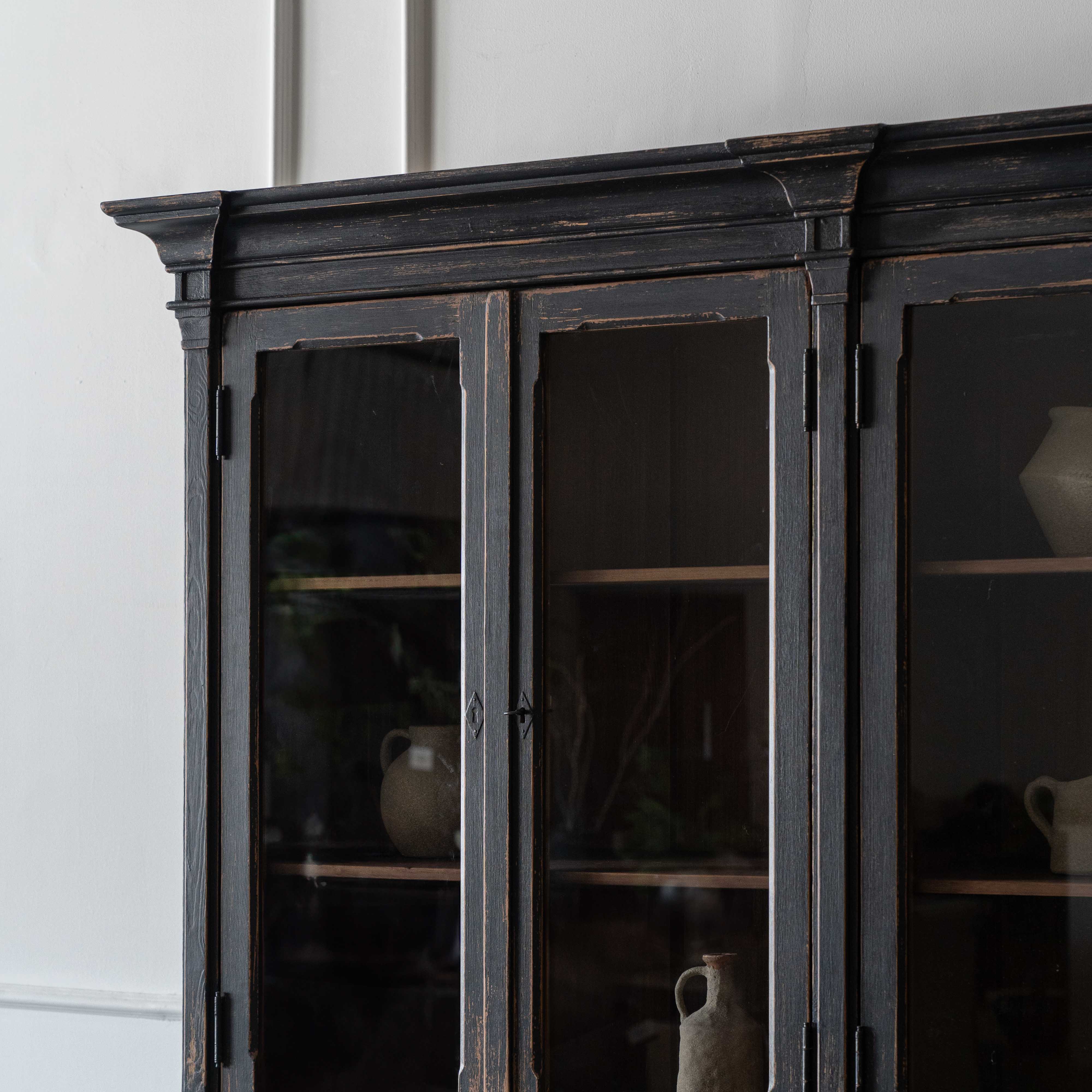 Phelony Glass Solid Wood Antique Classic Book Shelf With Storage Black Cabinet - Cabinets - WS Living Furniture Furniture Store in Dubai