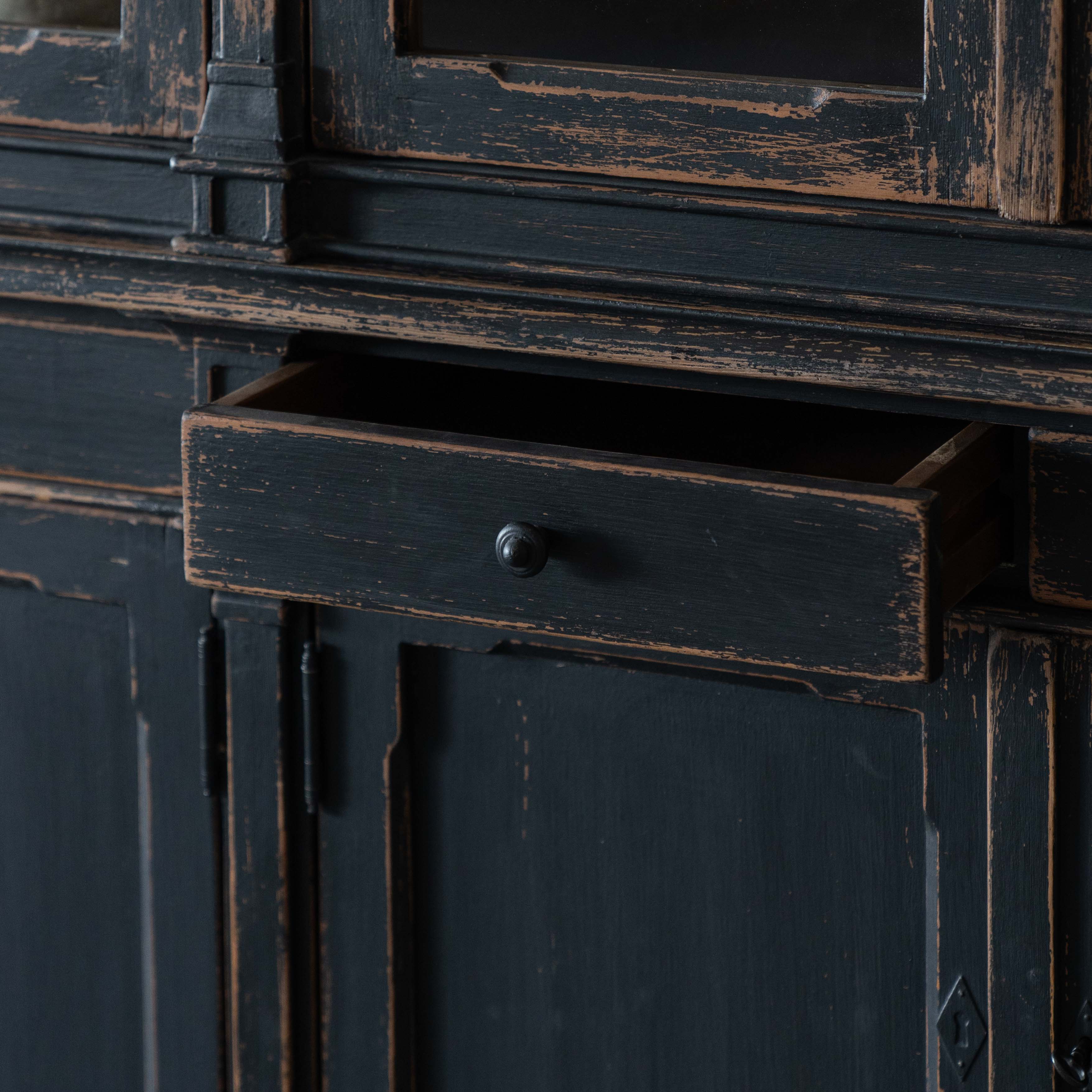 Phelony Glass Solid Wood Antique Classic Book Shelf With Storage Black Cabinet - Cabinets - WS Living Furniture Furniture Store in Dubai