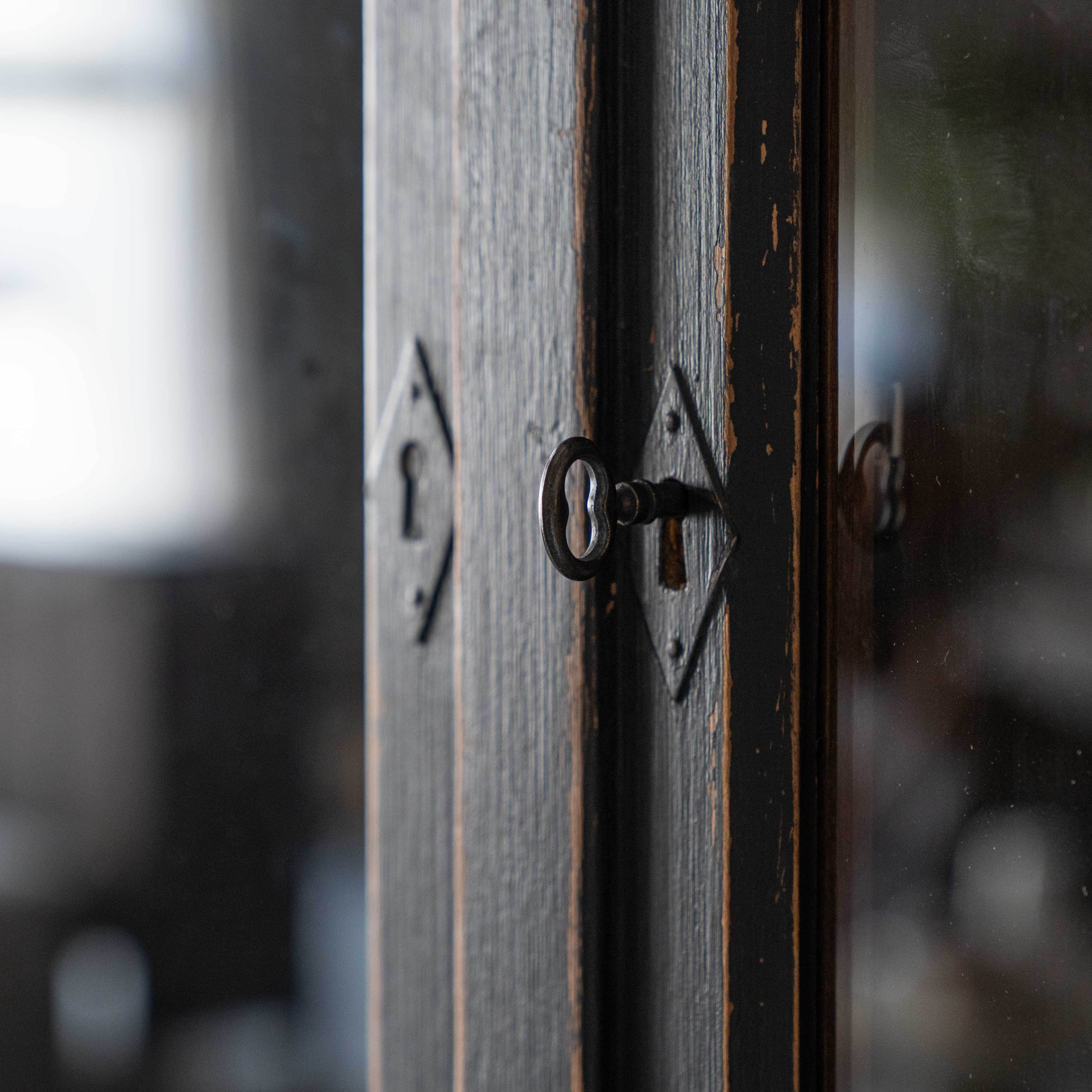 Phelony Glass Solid Wood Antique Classic Book Shelf With Storage Black Cabinet - Cabinets - WS Living Furniture Furniture Store in Dubai