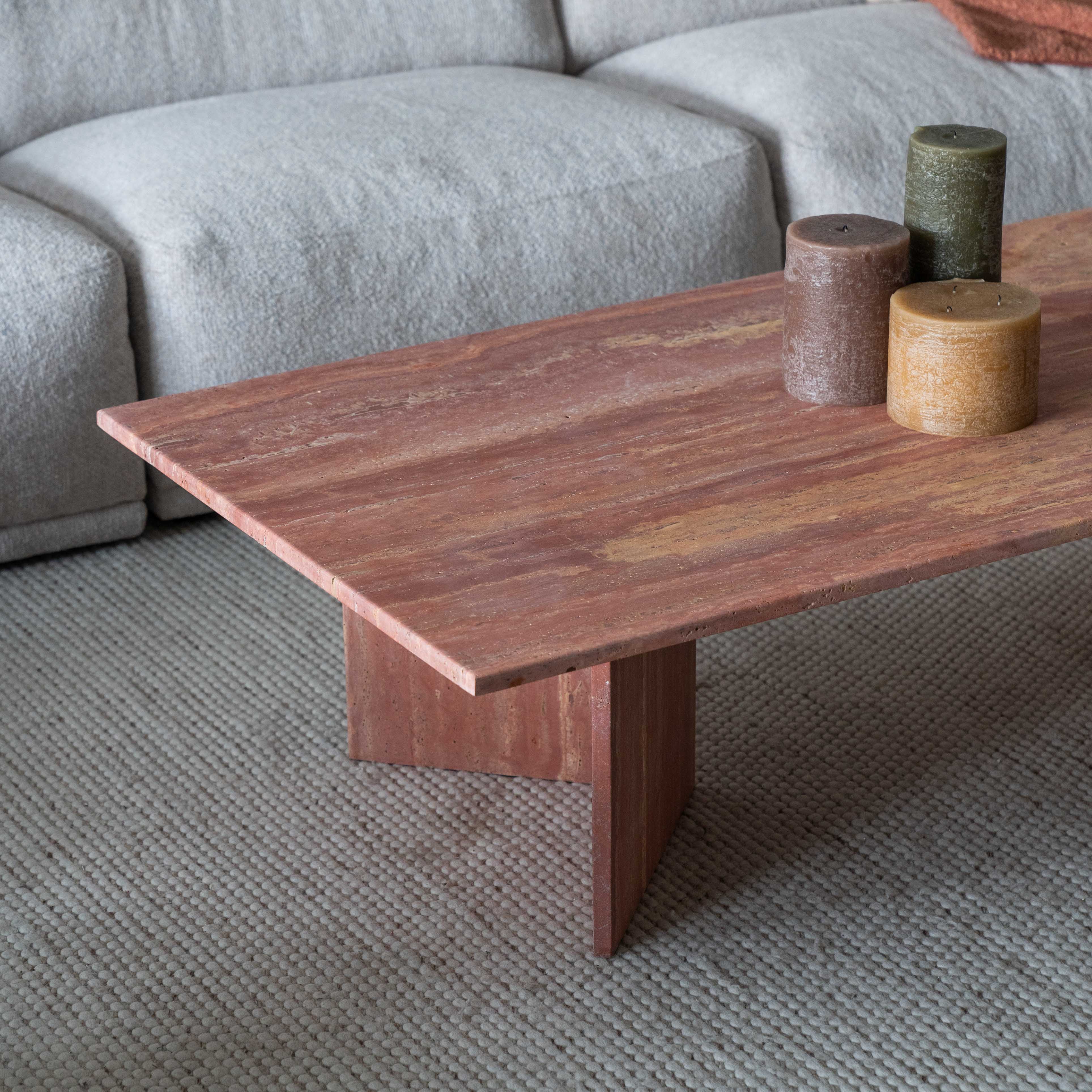 Palm Rectangle Pink Travertine Marble Coffee Table - Coffee Tables - WS Living - UAE Modern Home Furniture Stores in Dubai