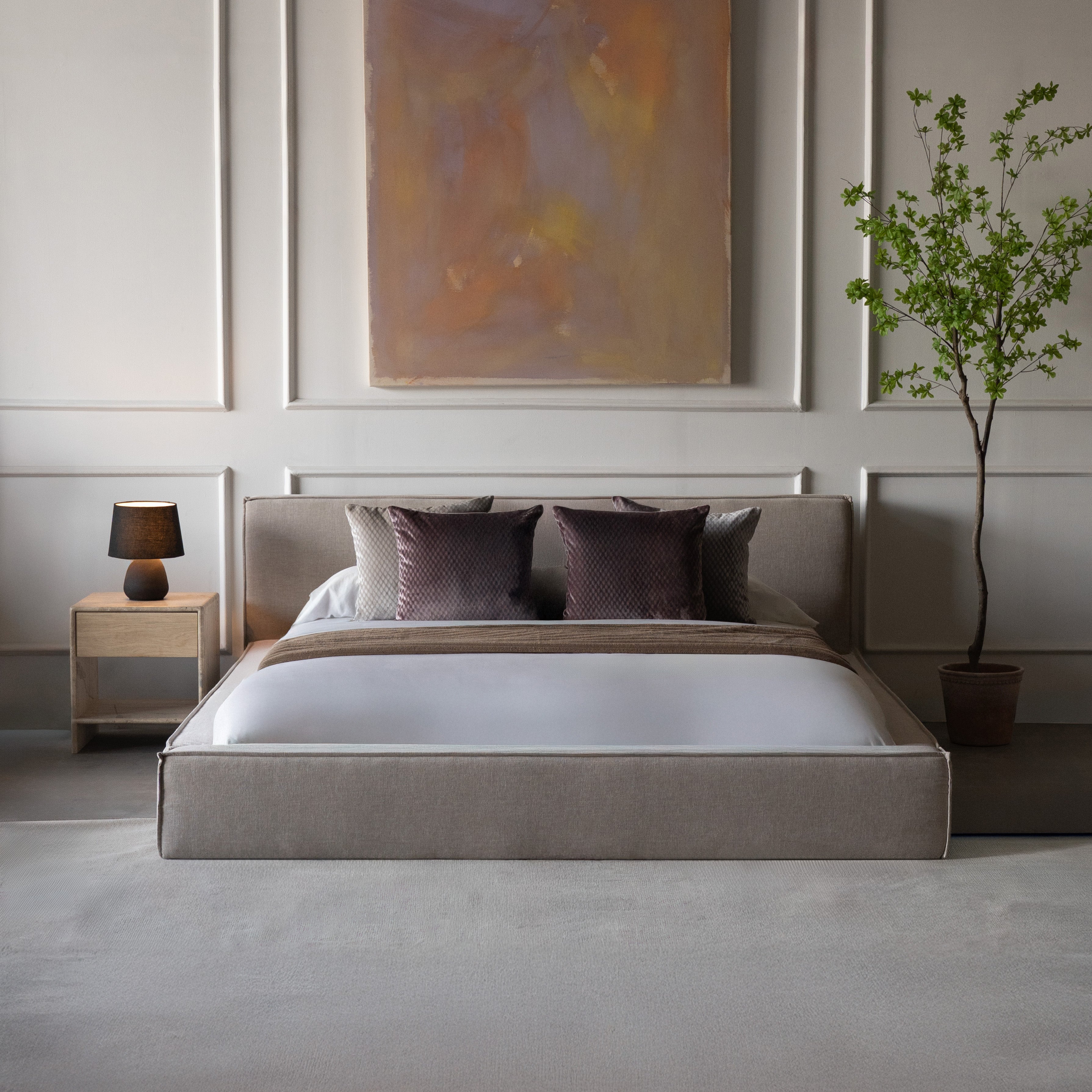 Ravelle Beige Upholstered King Size Bed