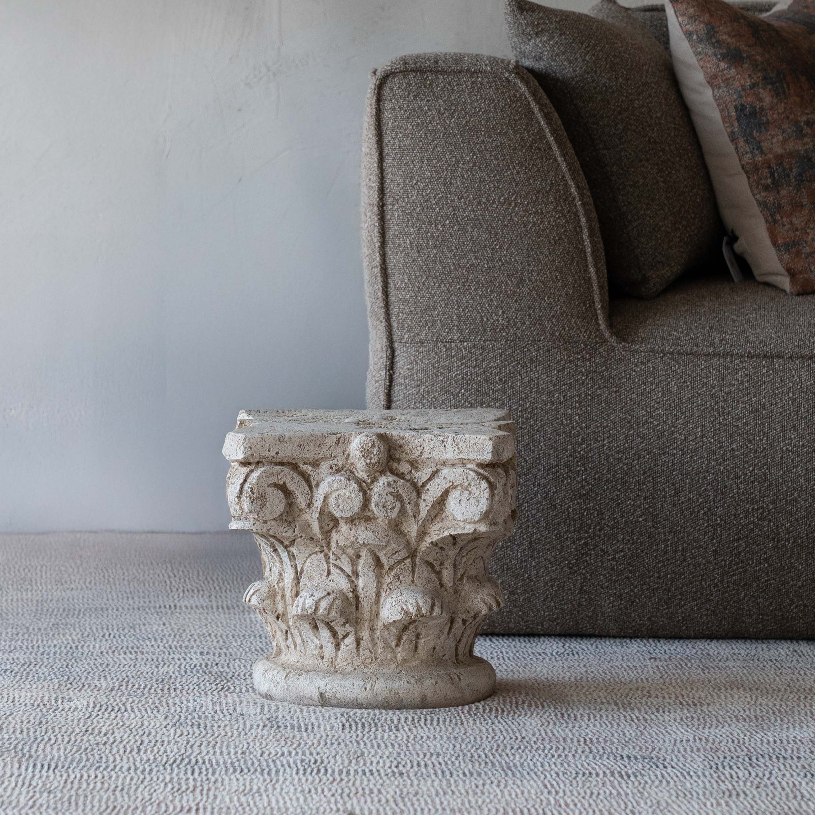 Roman Crown Decorative Limestone Ancient Object | Sculpture - Beige - Side Table - WS Living Furniture Furniture Store in Dubai