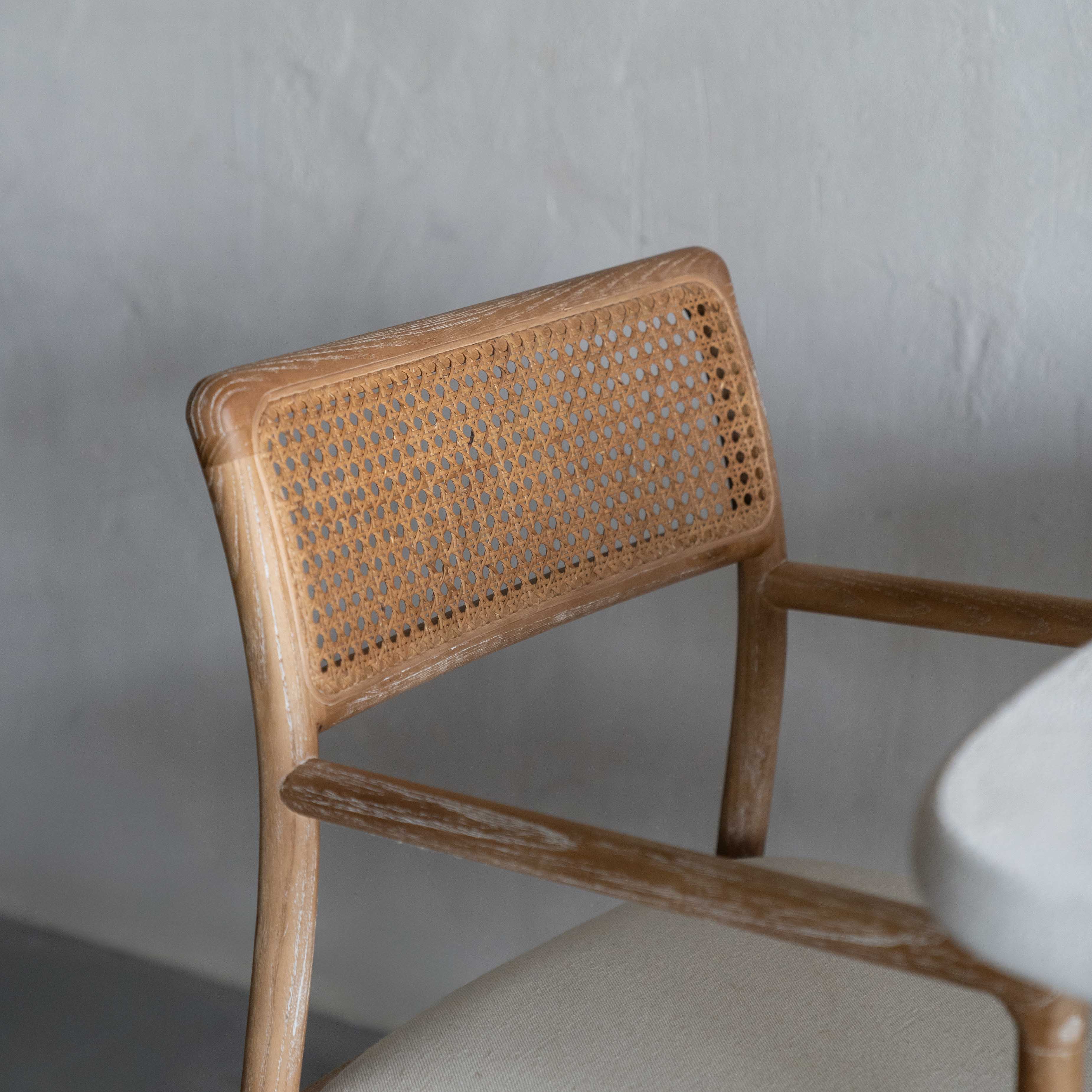 Rattan Royale Solid Ash Wood Armrest Rattan Dining Chair - LJ1211 - Dining Chairs - WS Living Furniture Furniture Store in Dubai