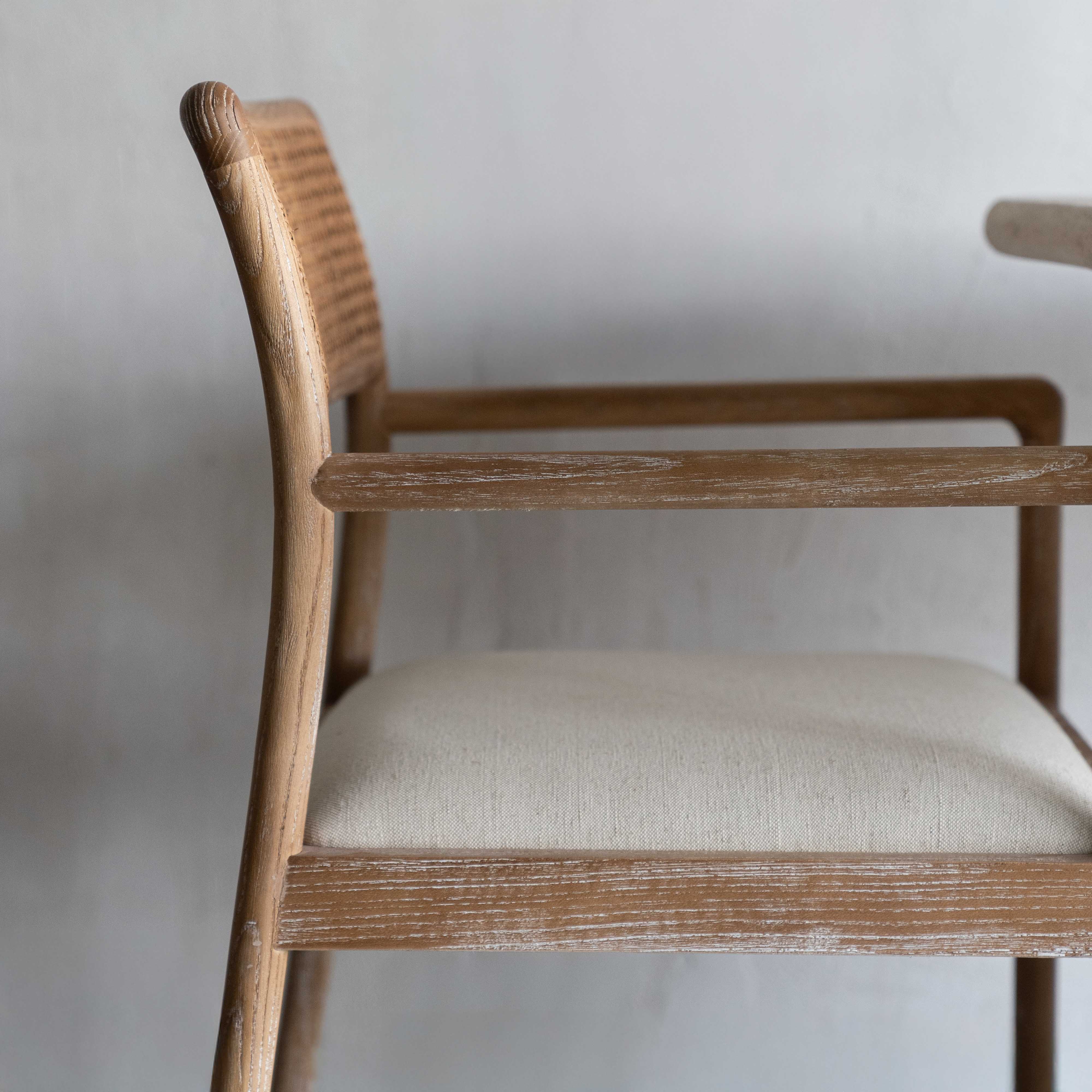 Rattan Royale Solid Ash Wood Armrest Rattan Dining Chair - LJ1211 - Dining Chairs - WS Living Furniture Furniture Store in Dubai