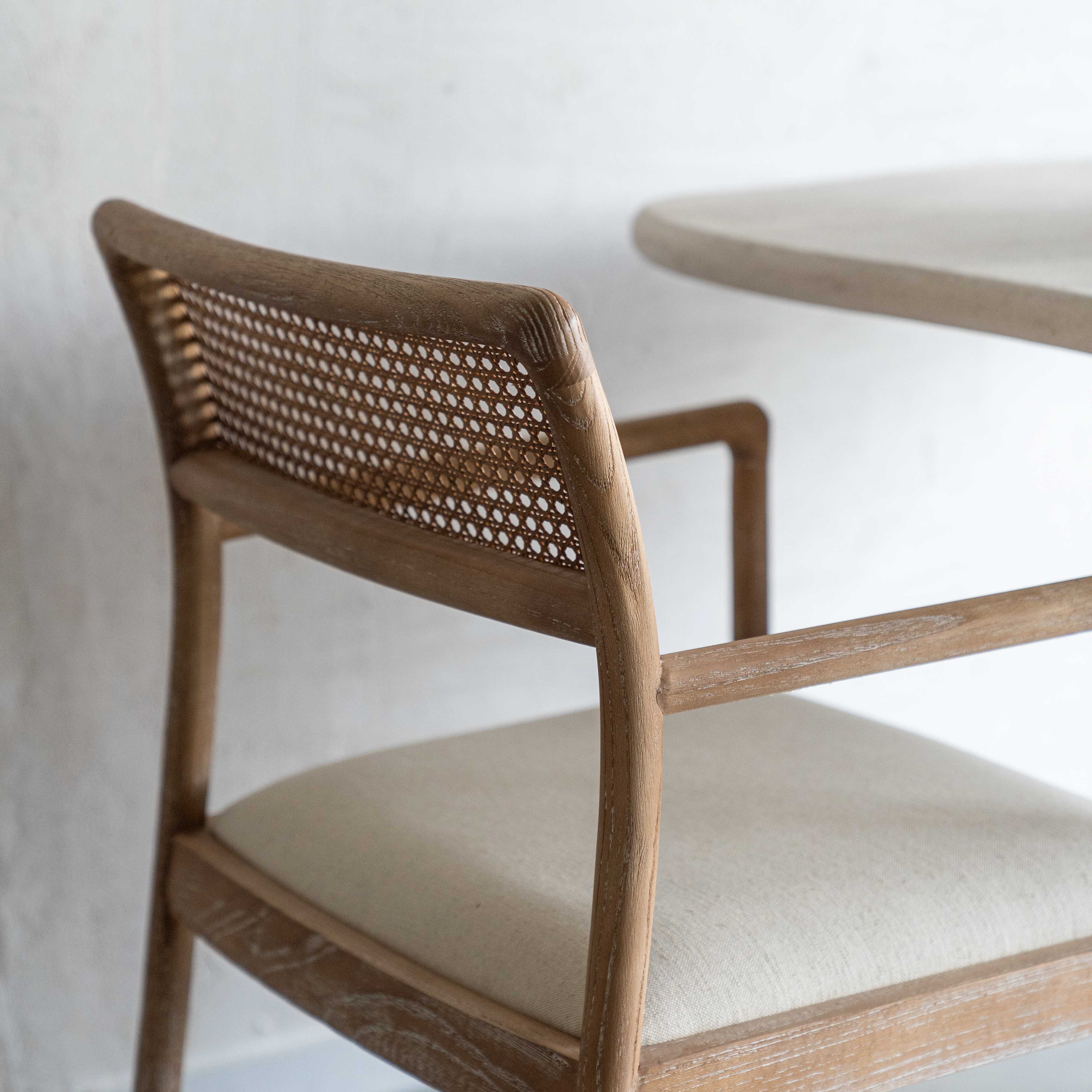Rattan Royale Solid Ash Wood Armrest Rattan Dining Chair - LJ1211 - Dining Chairs - WS Living Furniture Furniture Store in Dubai