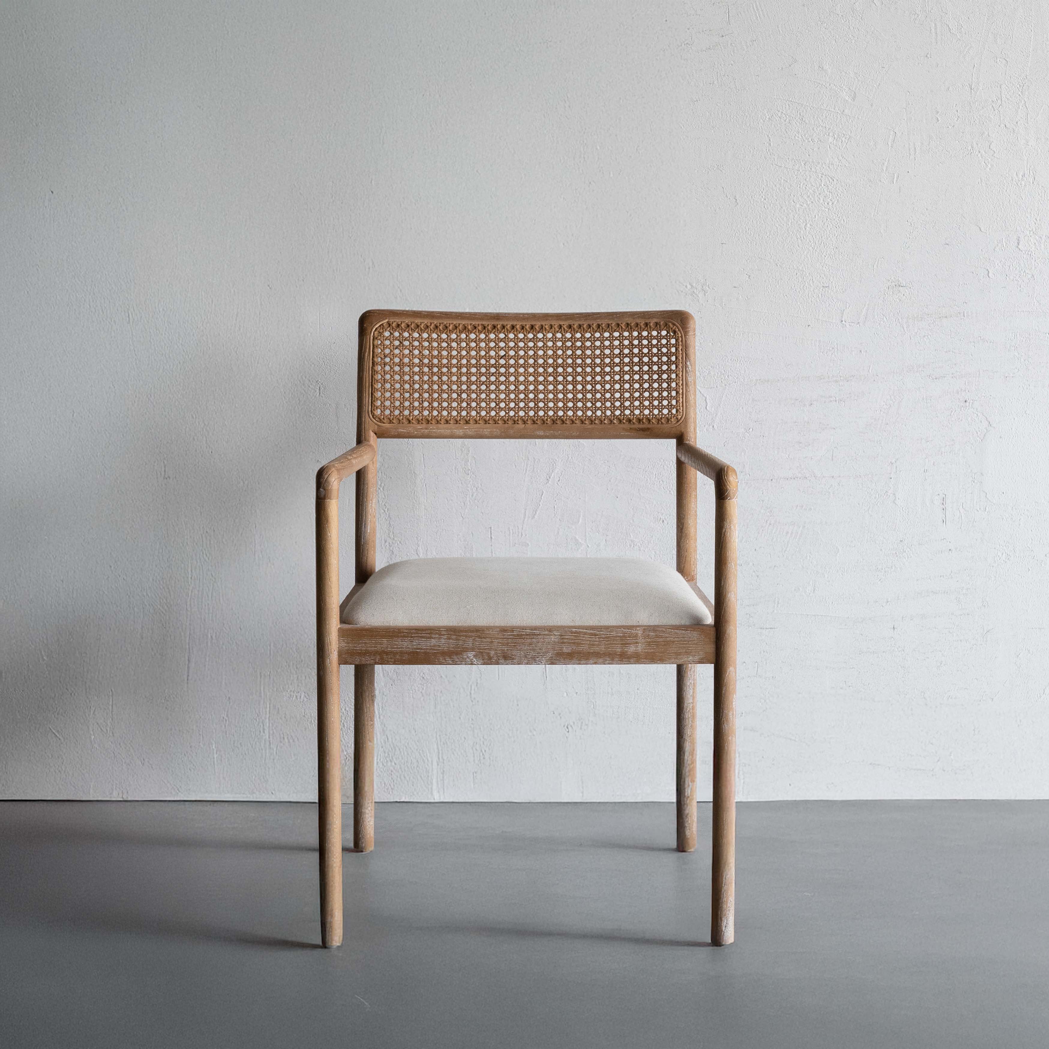 Rattan Royale Solid Ash Wood Armrest Rattan Dining Chair - LJ1211 - Dining Chairs - WS Living Furniture Furniture Store in Dubai