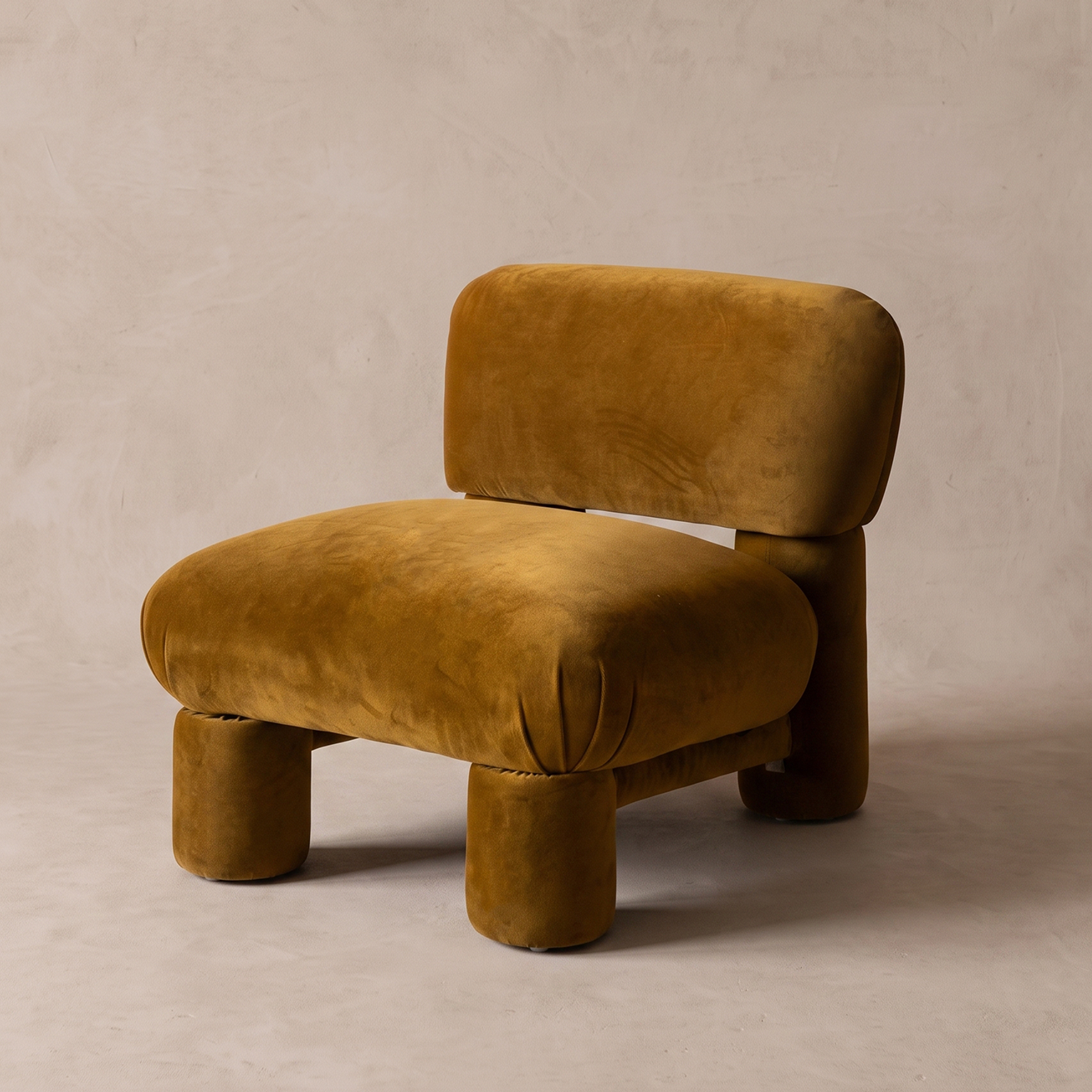 Velluto 1970s Italian Style Low Lounge Chair - MUSTARD