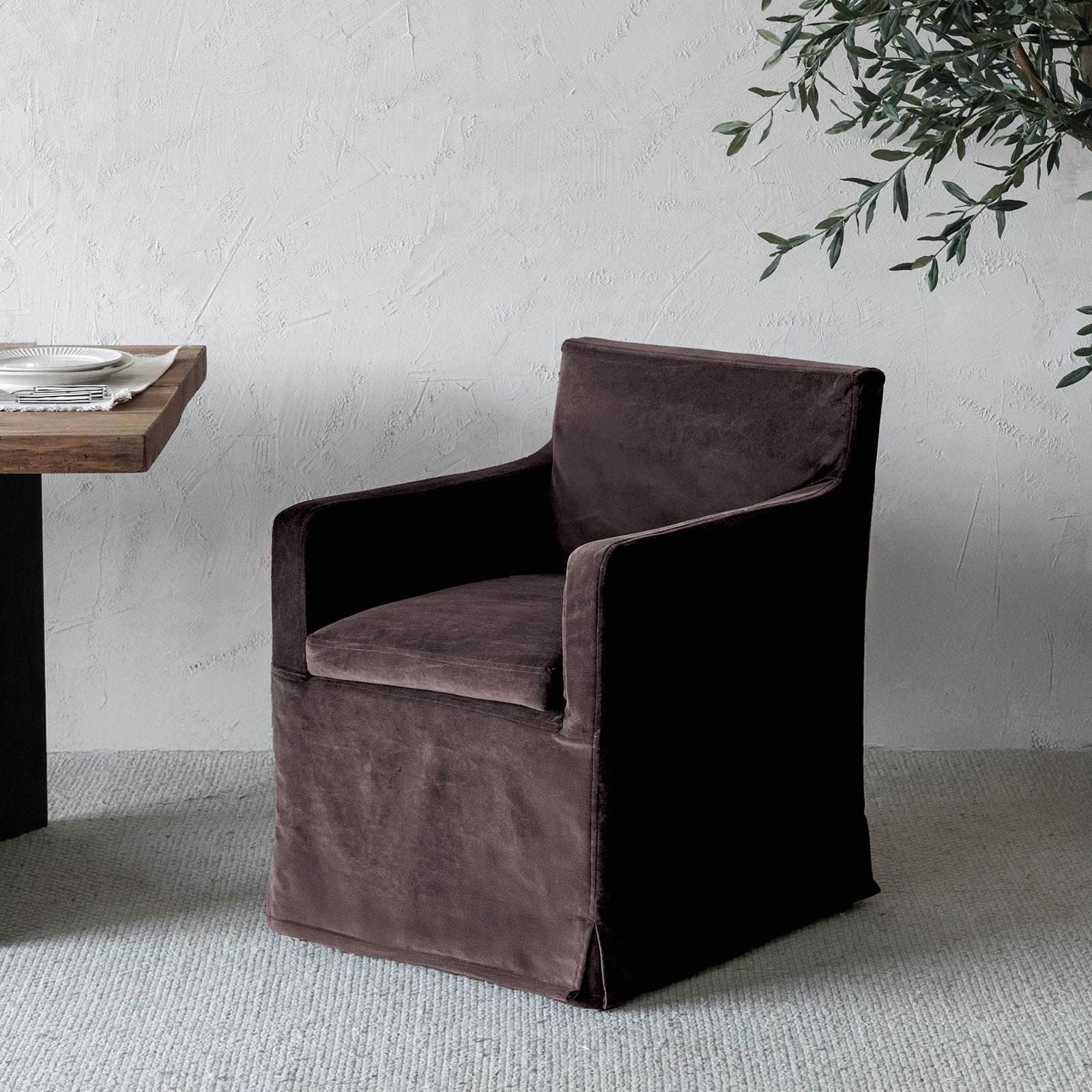 Sculpt Brown Velvet Dining Chair