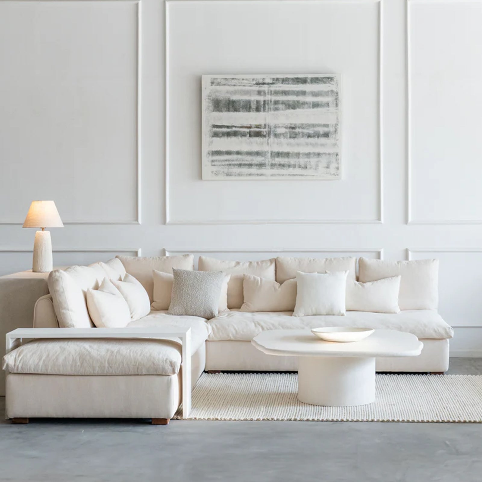 Sultan L Shape Sofa-Beige with Table - Sofas - WS Living Furniture Furniture Store in Dubai