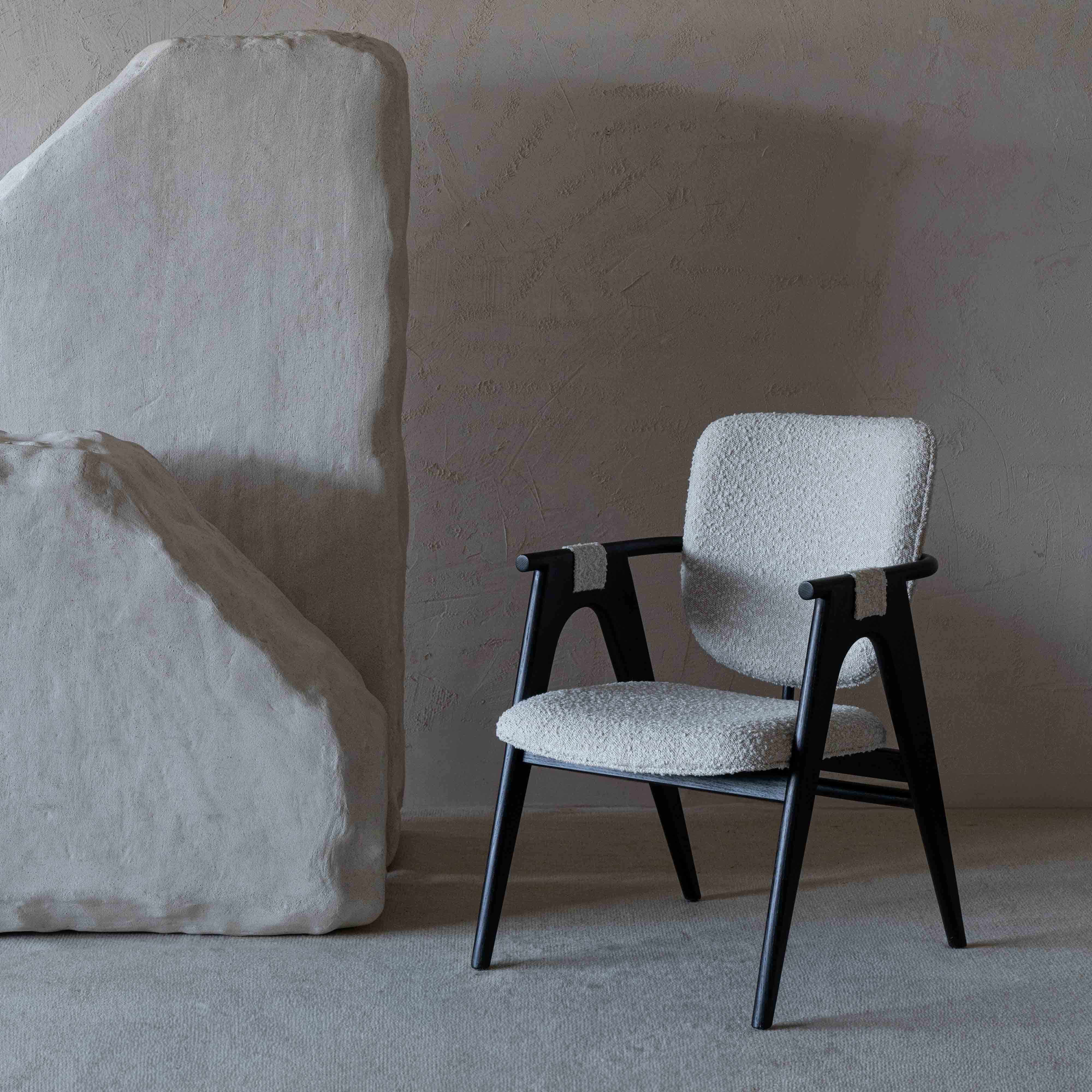 Sarya Black & White Solid Wood Modern Boucle Dining Chair - Dining Chairs - WS Living Furniture  Furniture Store in Dubai