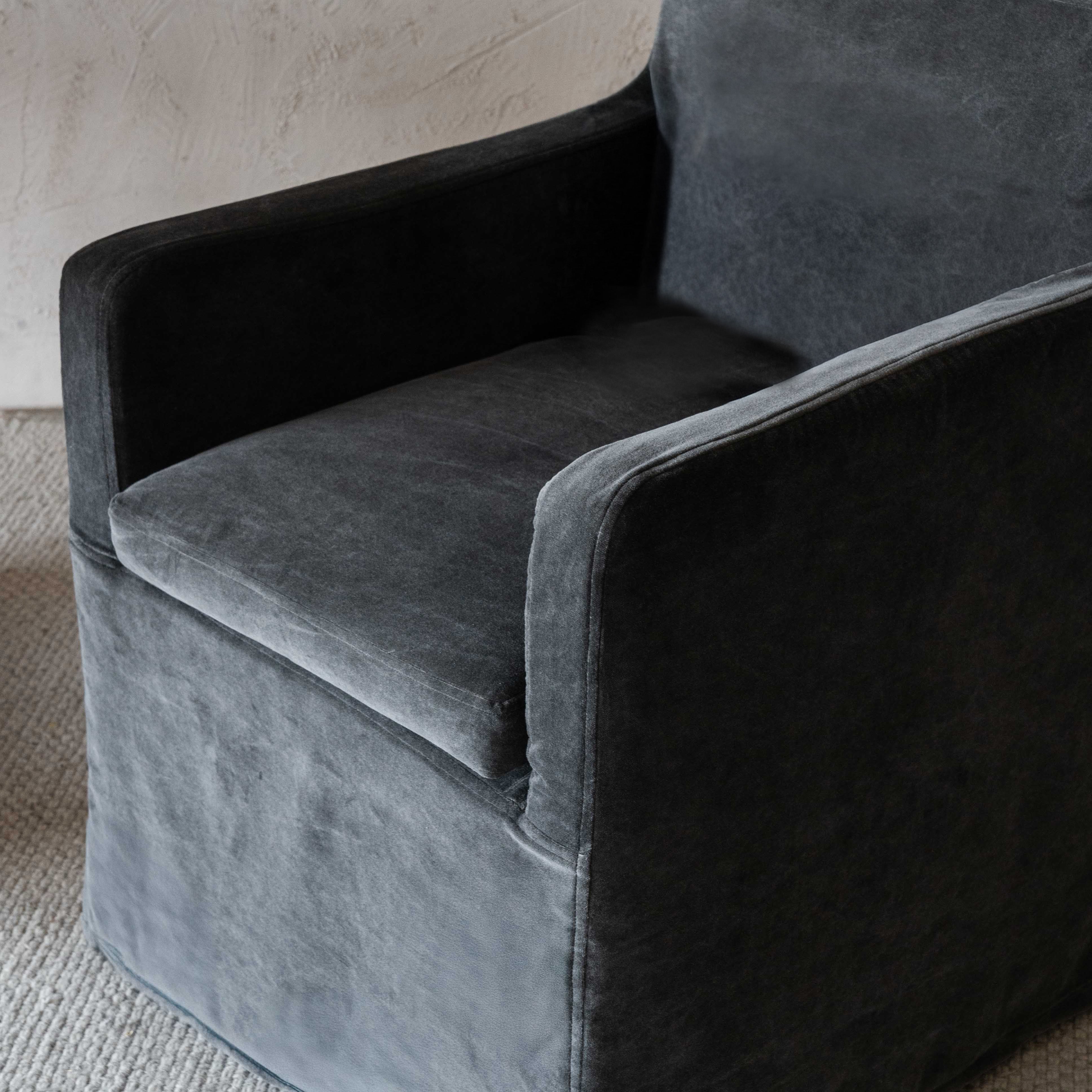 Sculpt Armrest Velvet and Wood Dining Chair