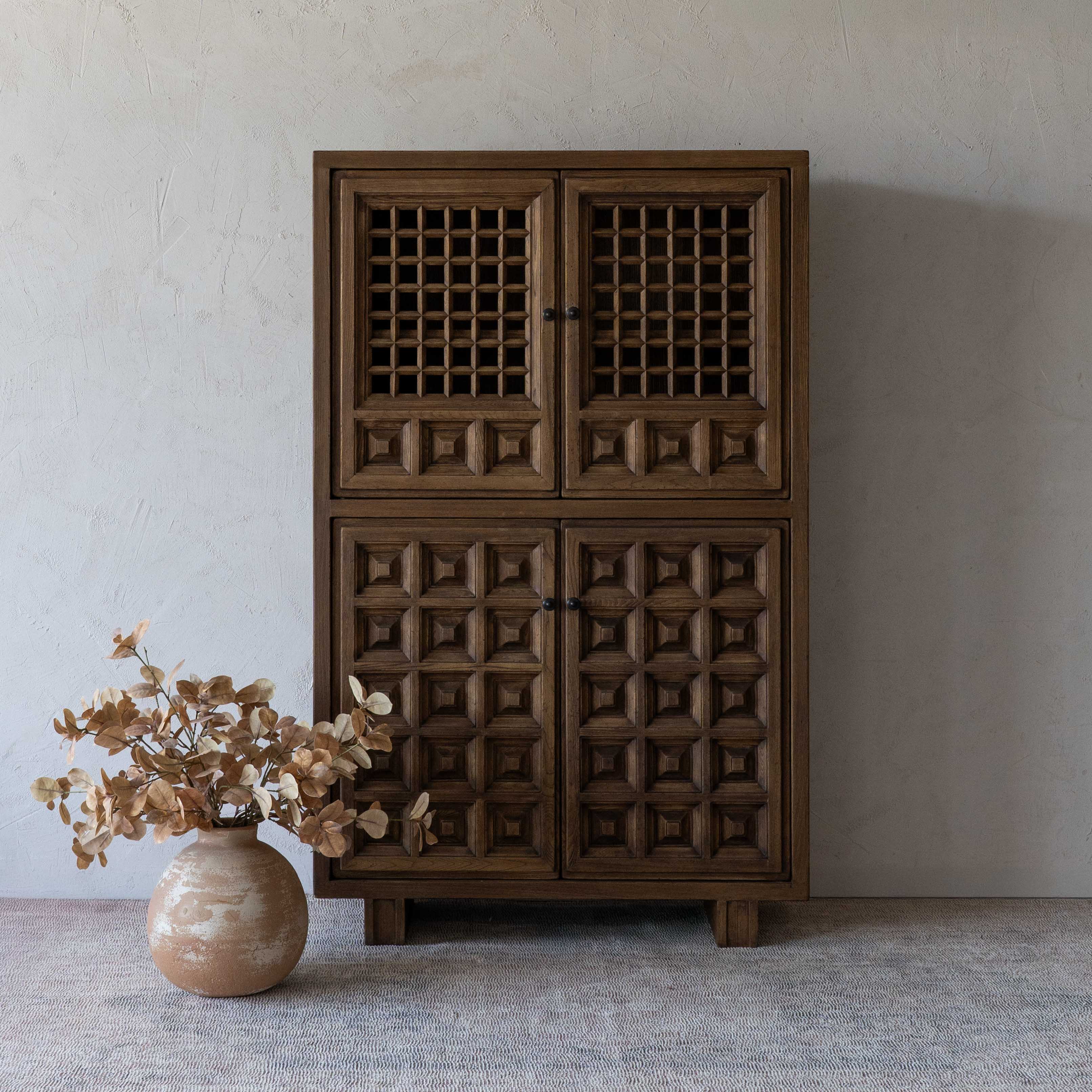 Sett Natural Wood Artisan Cabinet & Bar Counter - GA67-A - Shelves - WS Living Furniture Furniture Store in Dubai