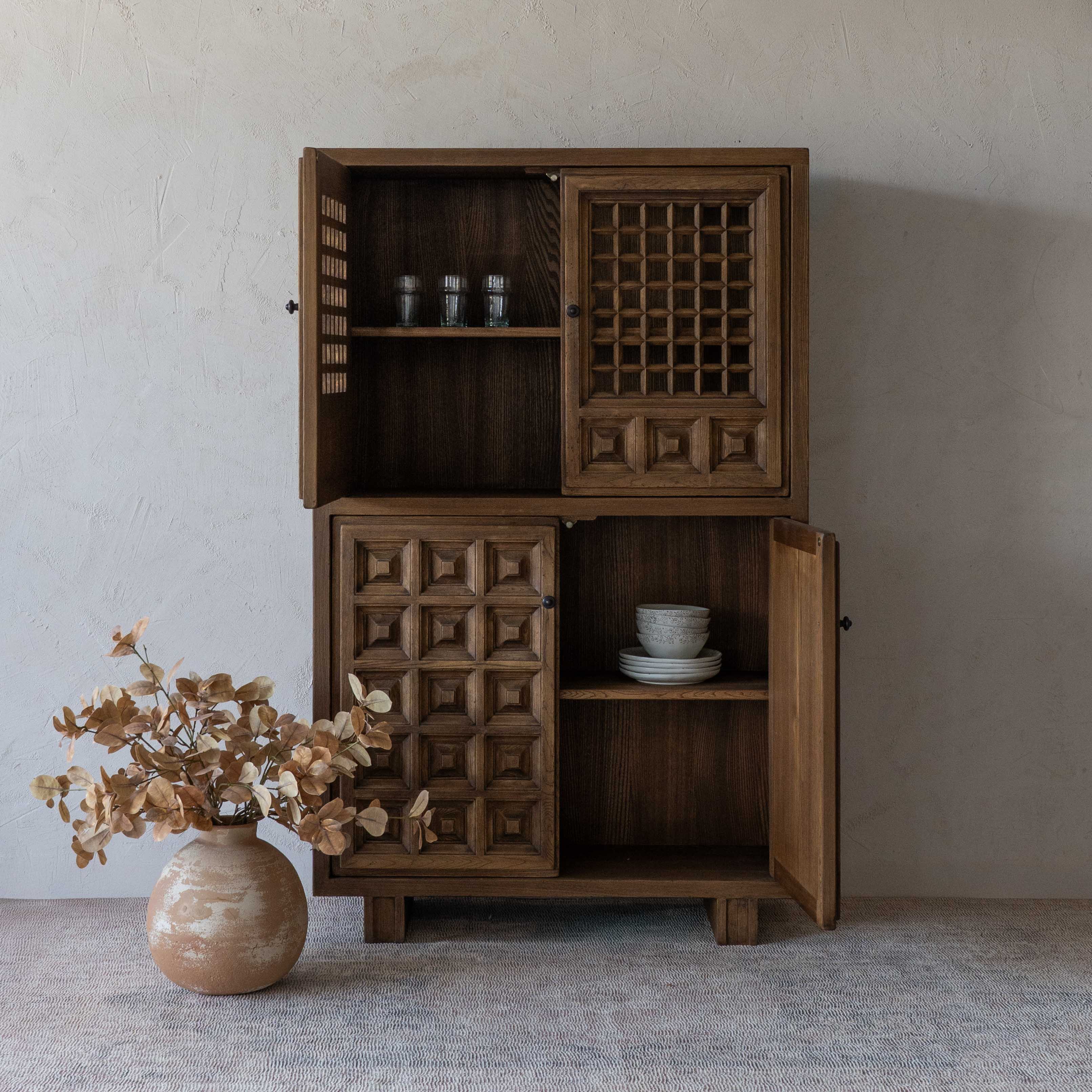 Sett Natural Wood Artisan Cabinet & Bar Counter - GA67-A - Shelves - WS Living Furniture Furniture Store in Dubai