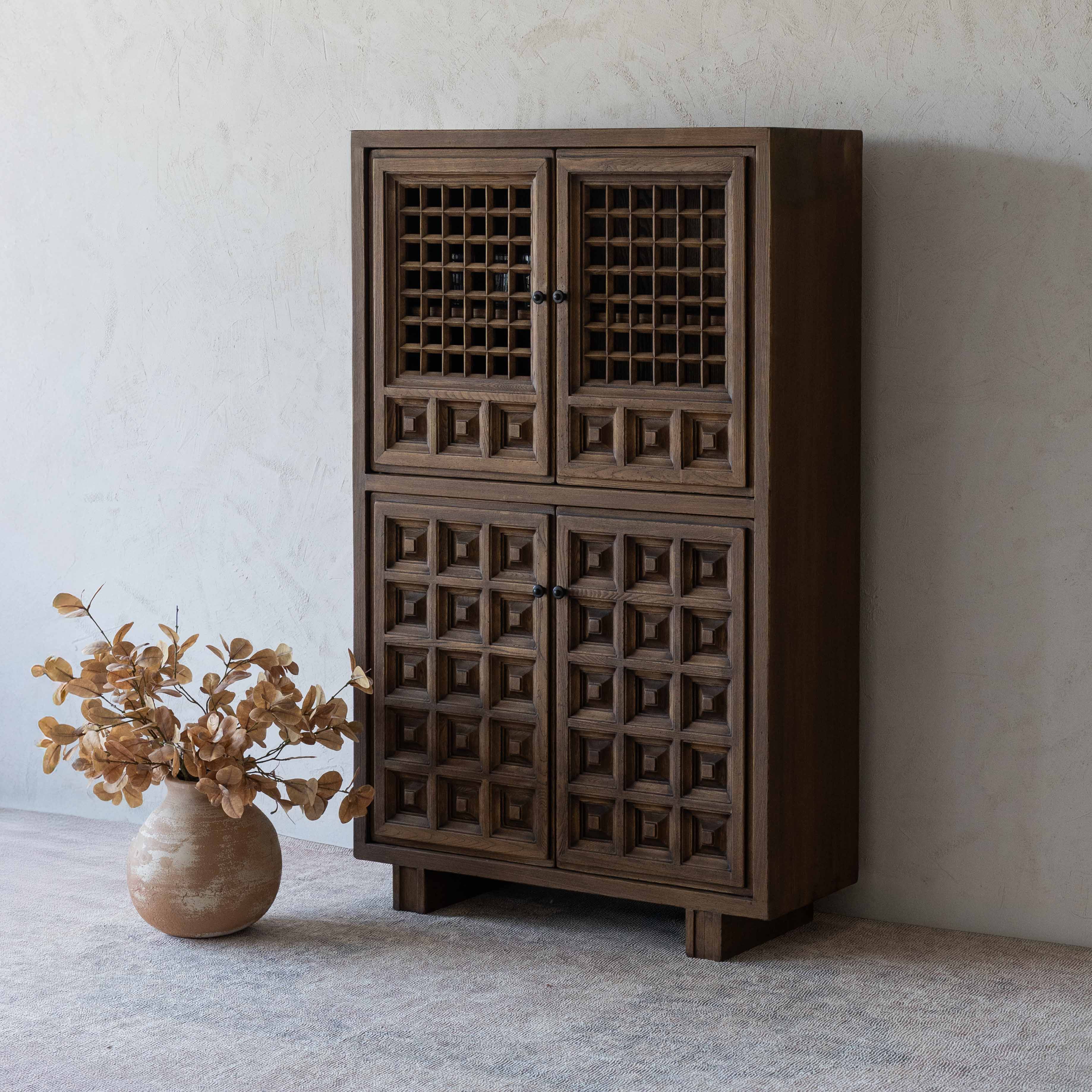 Sett Natural Wood Artisan Cabinet & Bar Counter - GA67-A - Shelves - WS Living Furniture Furniture Store in Dubai