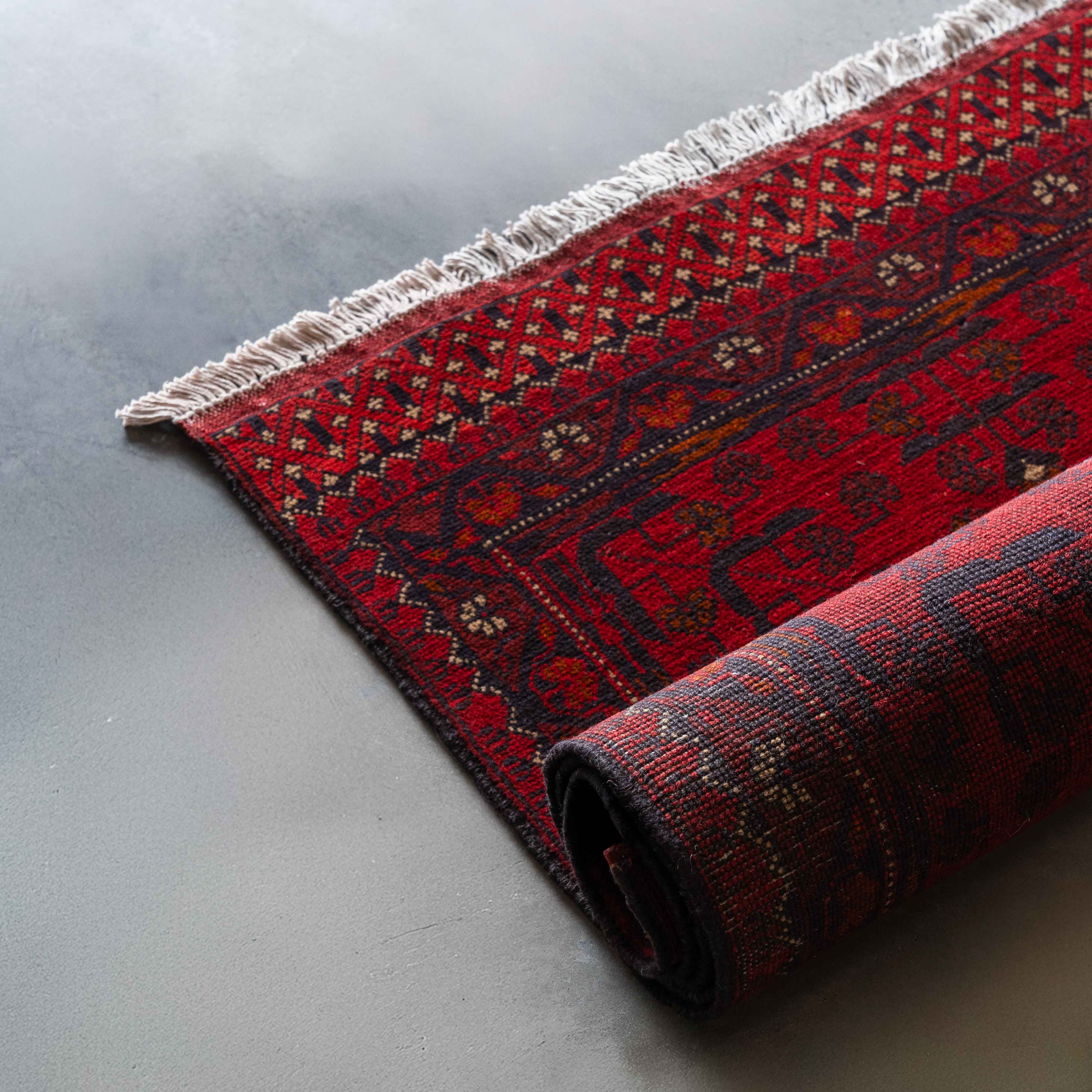 Silken Weave Runner Handcrafted Red Vintage Style Wool Afghan Rug - Rug - WS Living Furniture Furniture Store in Dubai