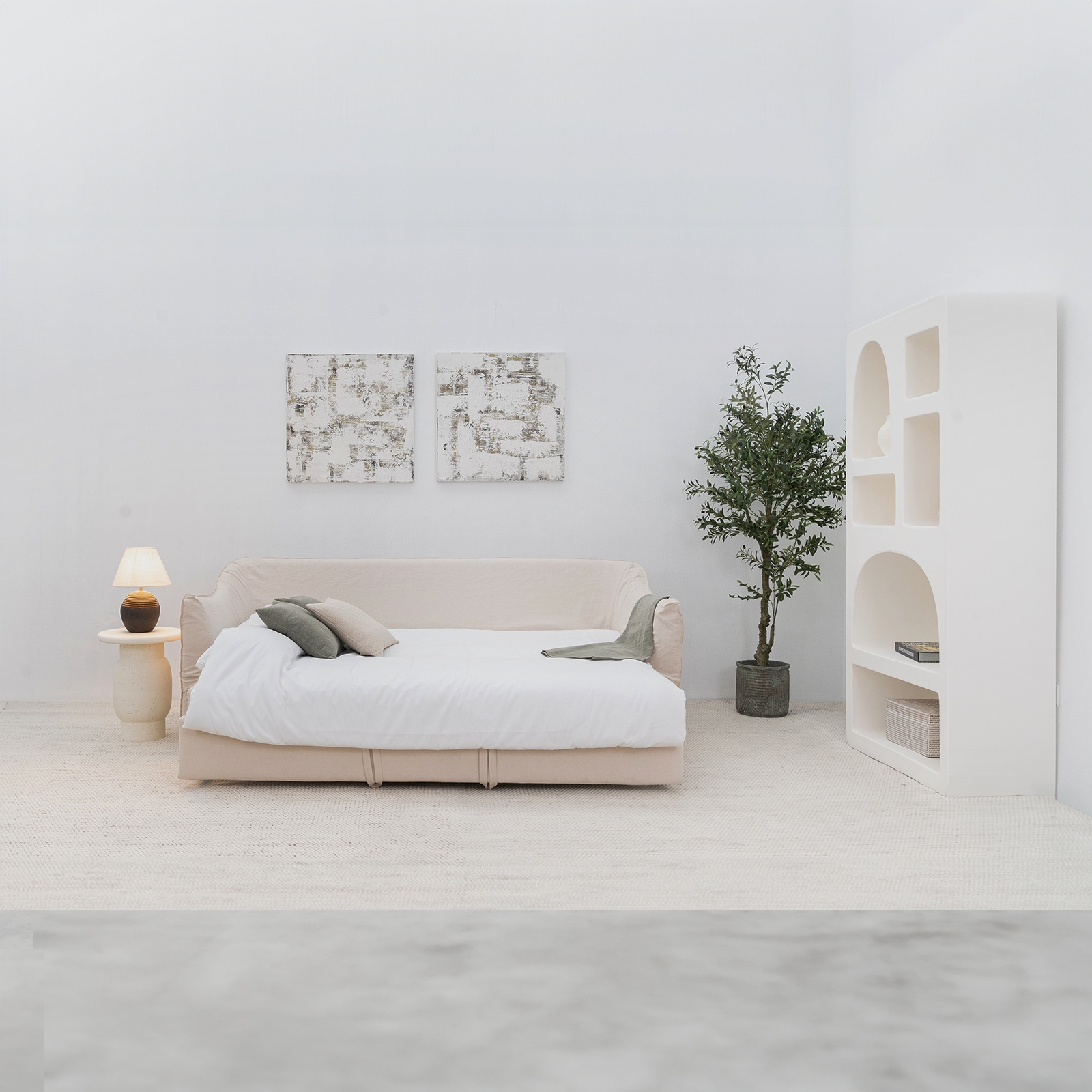 Clara Wooden Frame & Cotton/Linen Sofa Bed - Sofa Bed - WS Living Furniture  Furniture Store in Dubai