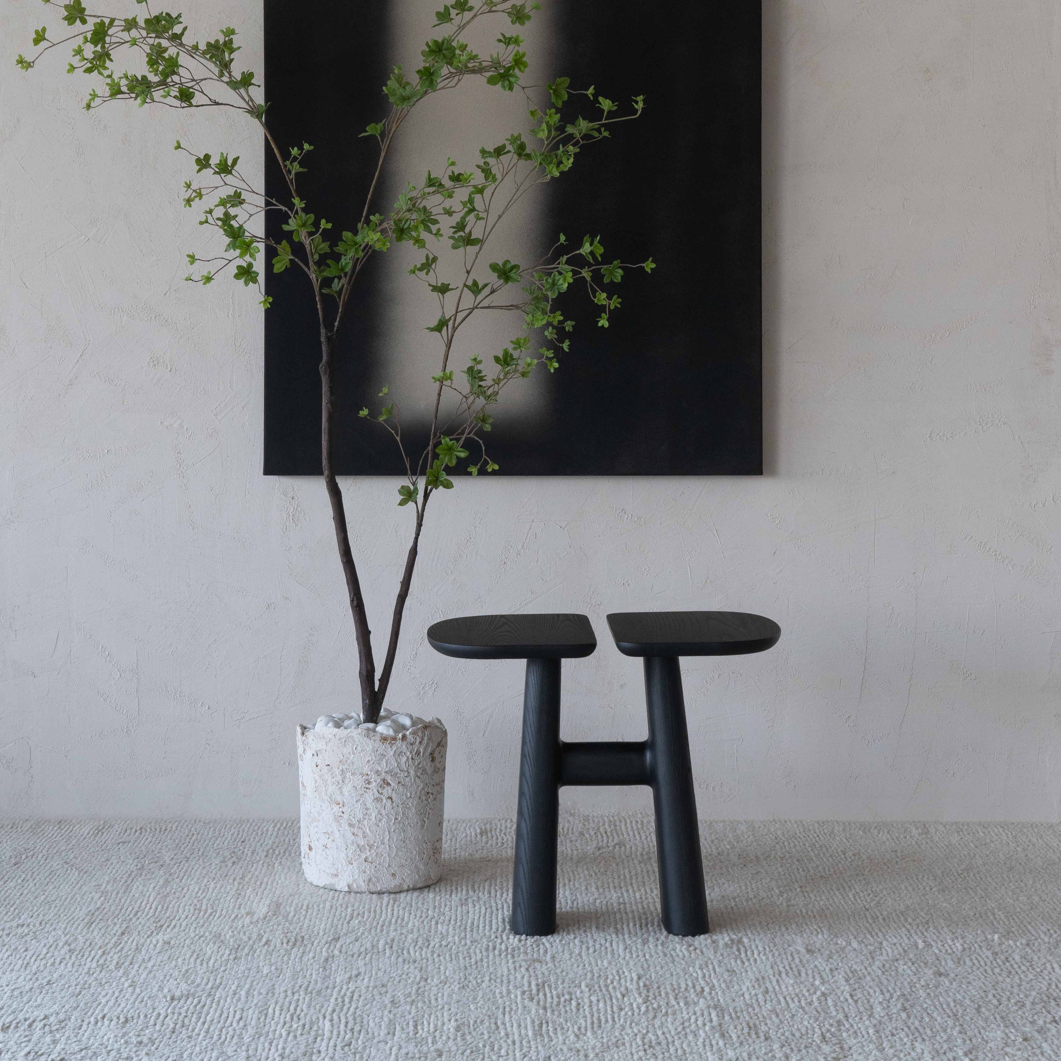 Split Solid Ash Wood Black Side Table - Side Tables - WS Living Furniture Furniture Store in Dubai