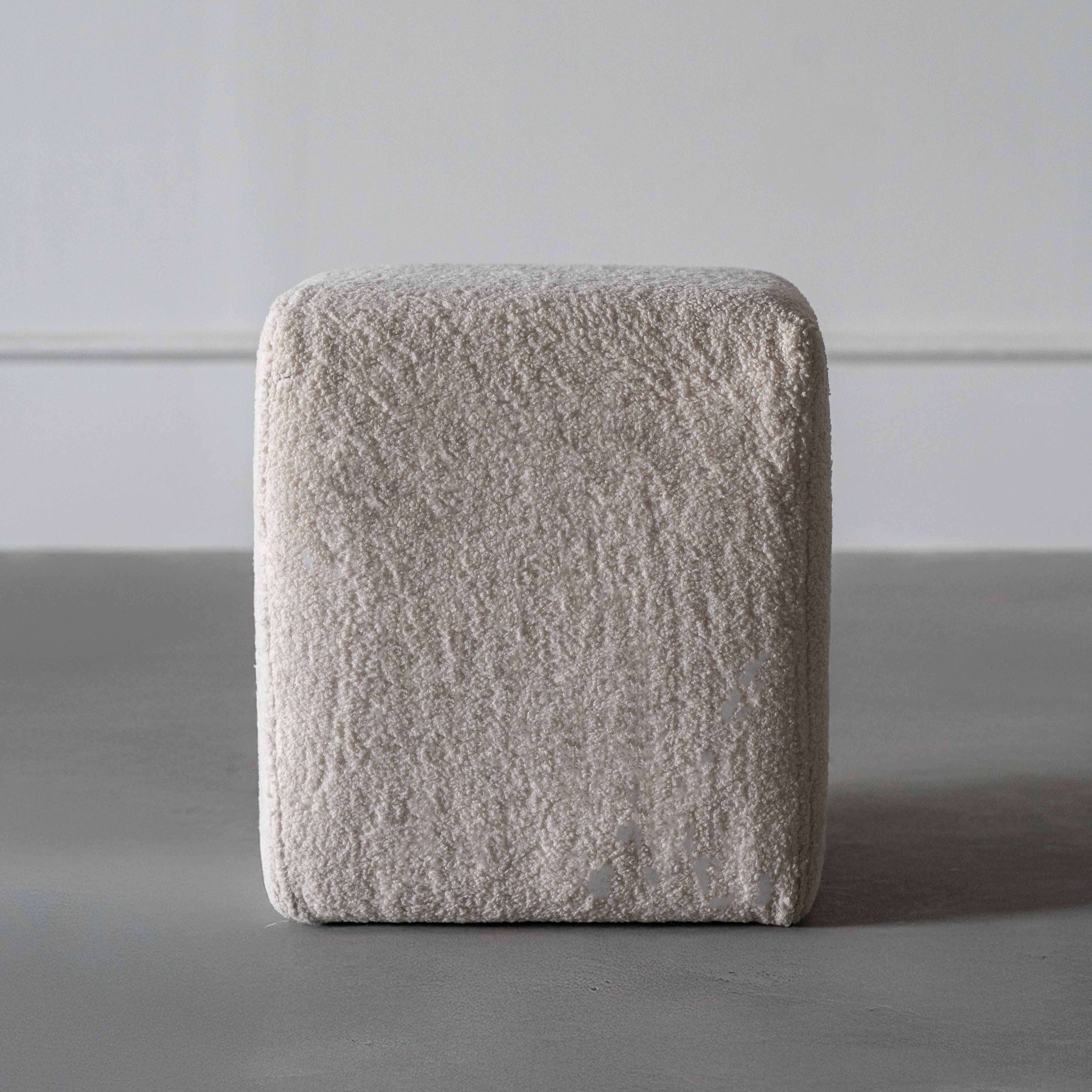 Contour Boucle Stool | Pouf - White - Pouf - WS Living Furniture Furniture Store in Dubai