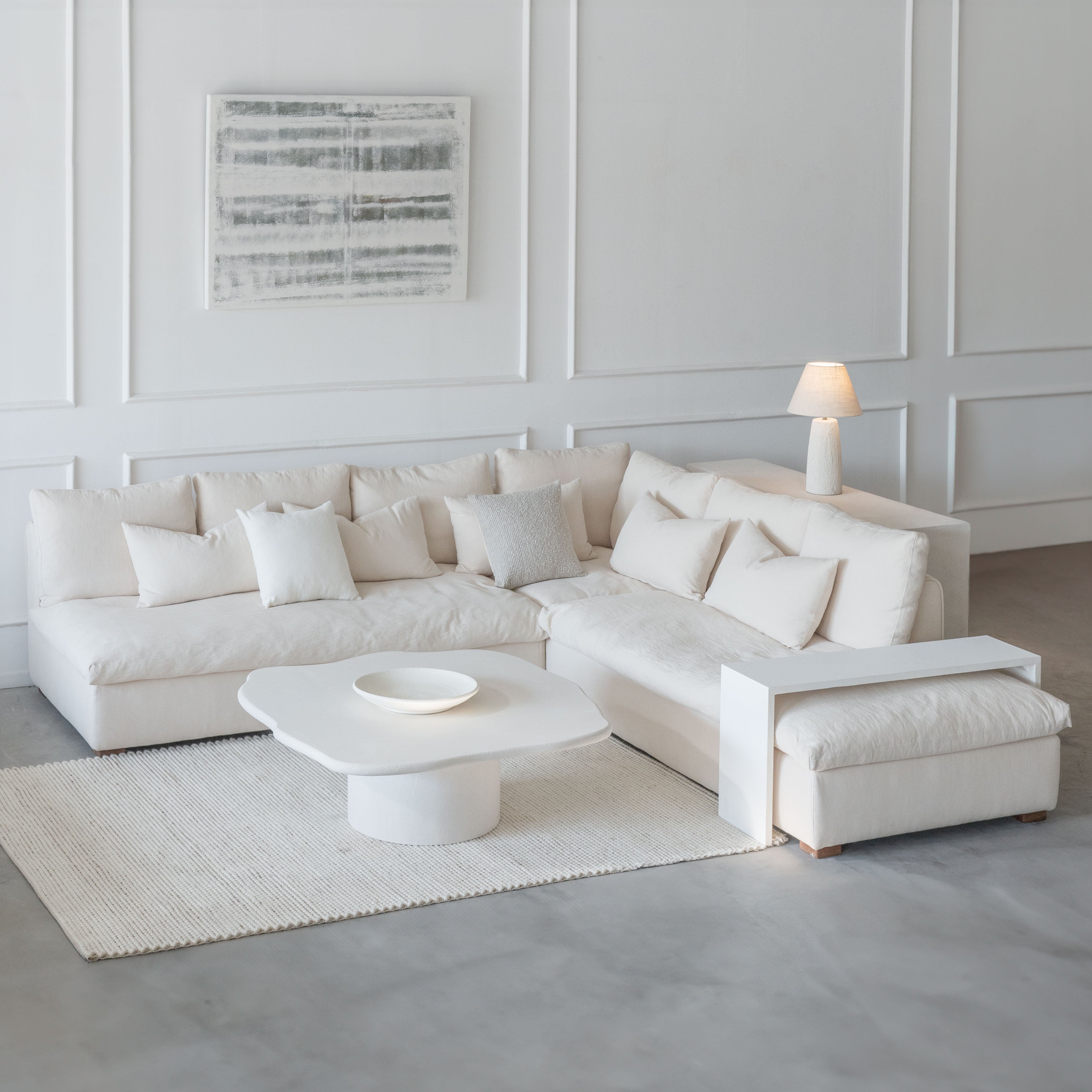 Sultan L Shape Sofa-Beige with Table - Sofas - WS Living Furniture Furniture Store in Dubai