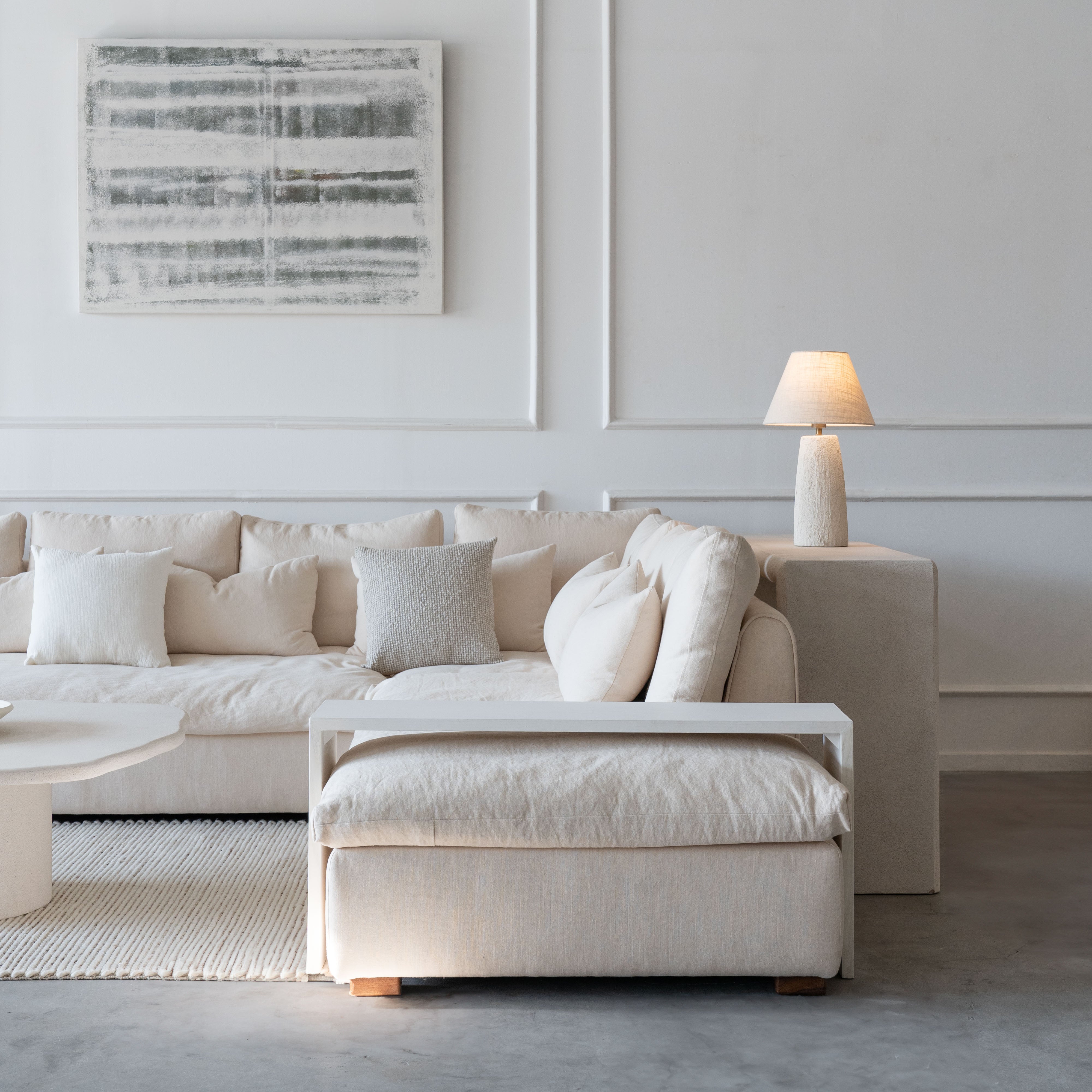 Sultan L Shape Sofa-Beige with Table - Sofas - WS Living Furniture Furniture Store in Dubai