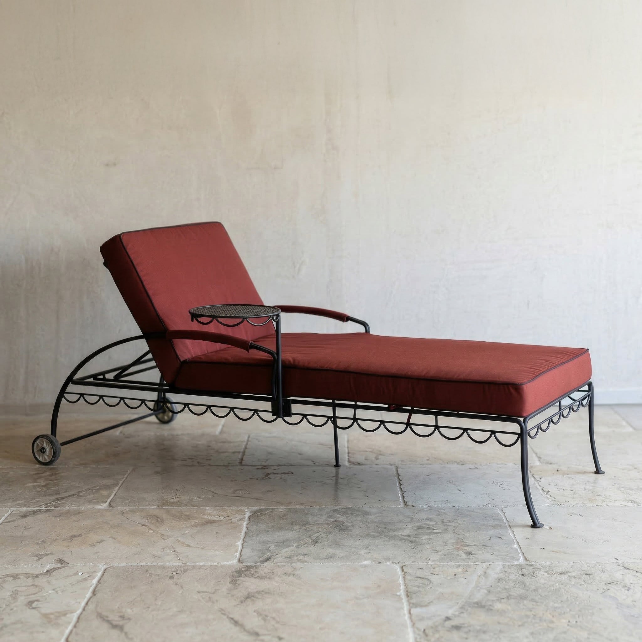 Shams Wrought Relax Sun Lounger Chaise With Side Table - RED