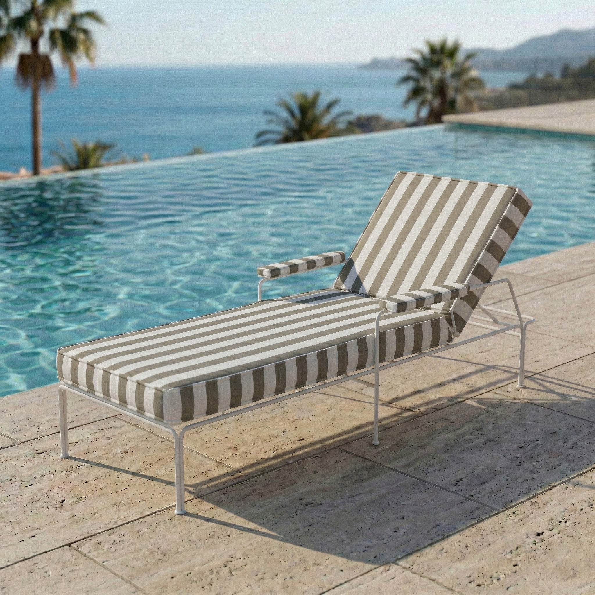 Brooks Stripe Modern Outdoor Sun Lounger Chaise - BEIGE