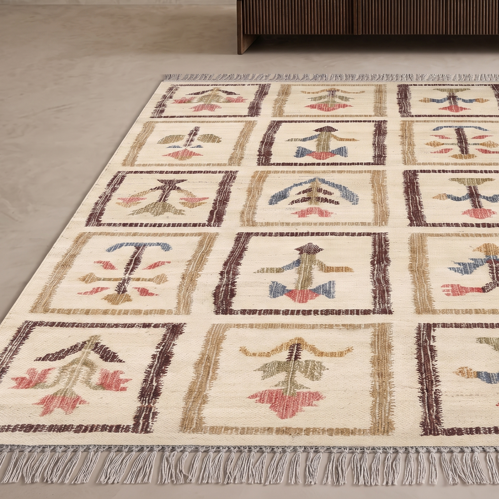Meadow Tile Handcrafted Jute Rug - TLR0699 BROWN MULTI