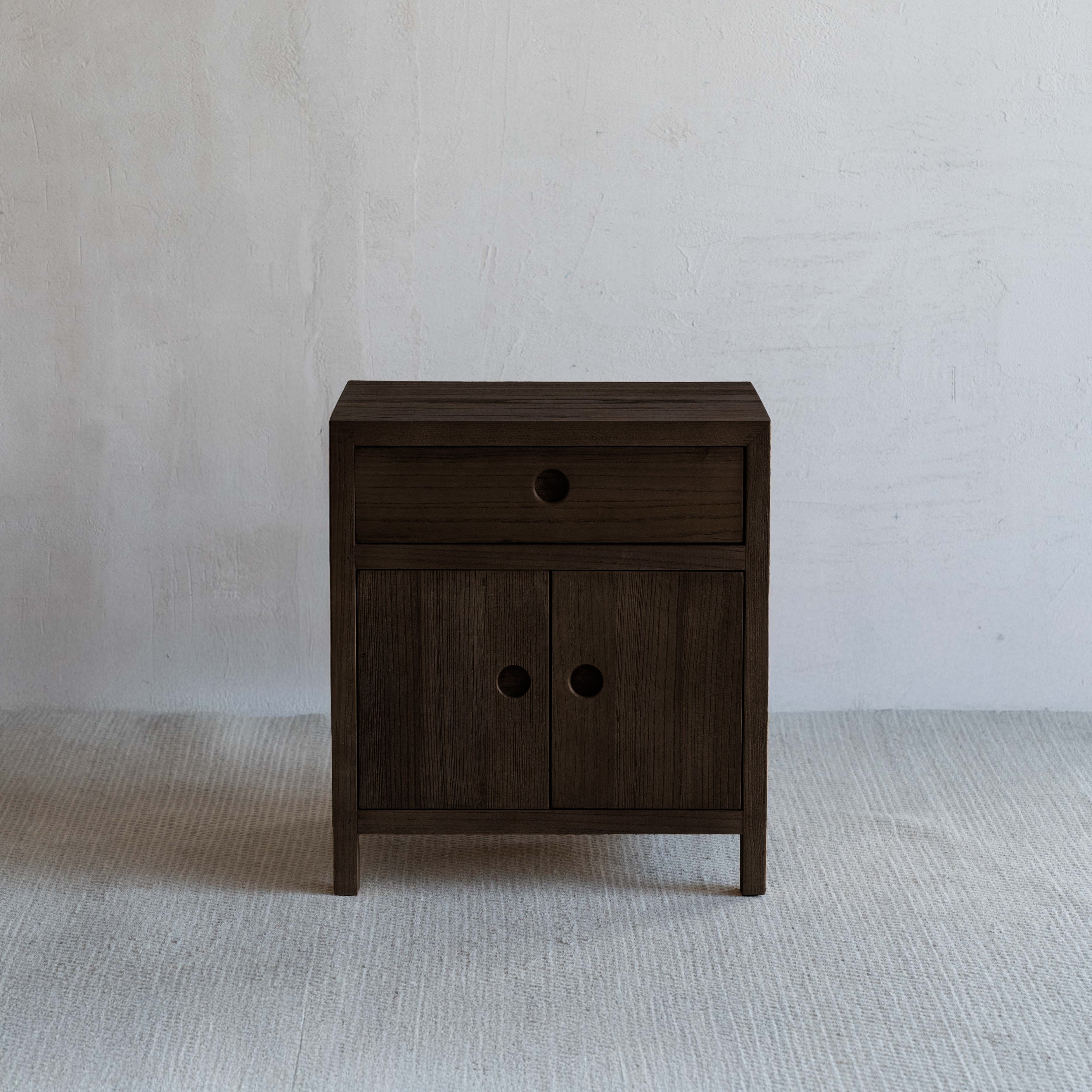 Tanso Wabi-Sabi Bed Side Table W/Storage - DARK WALNUT