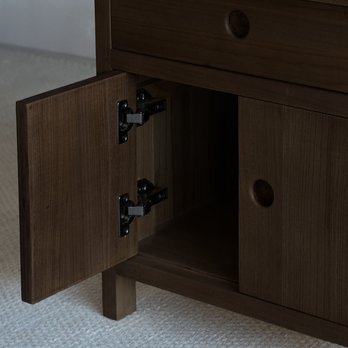 Tanso Wabi-Sabi Bed Side Table W/Storage - DARK WALNUT