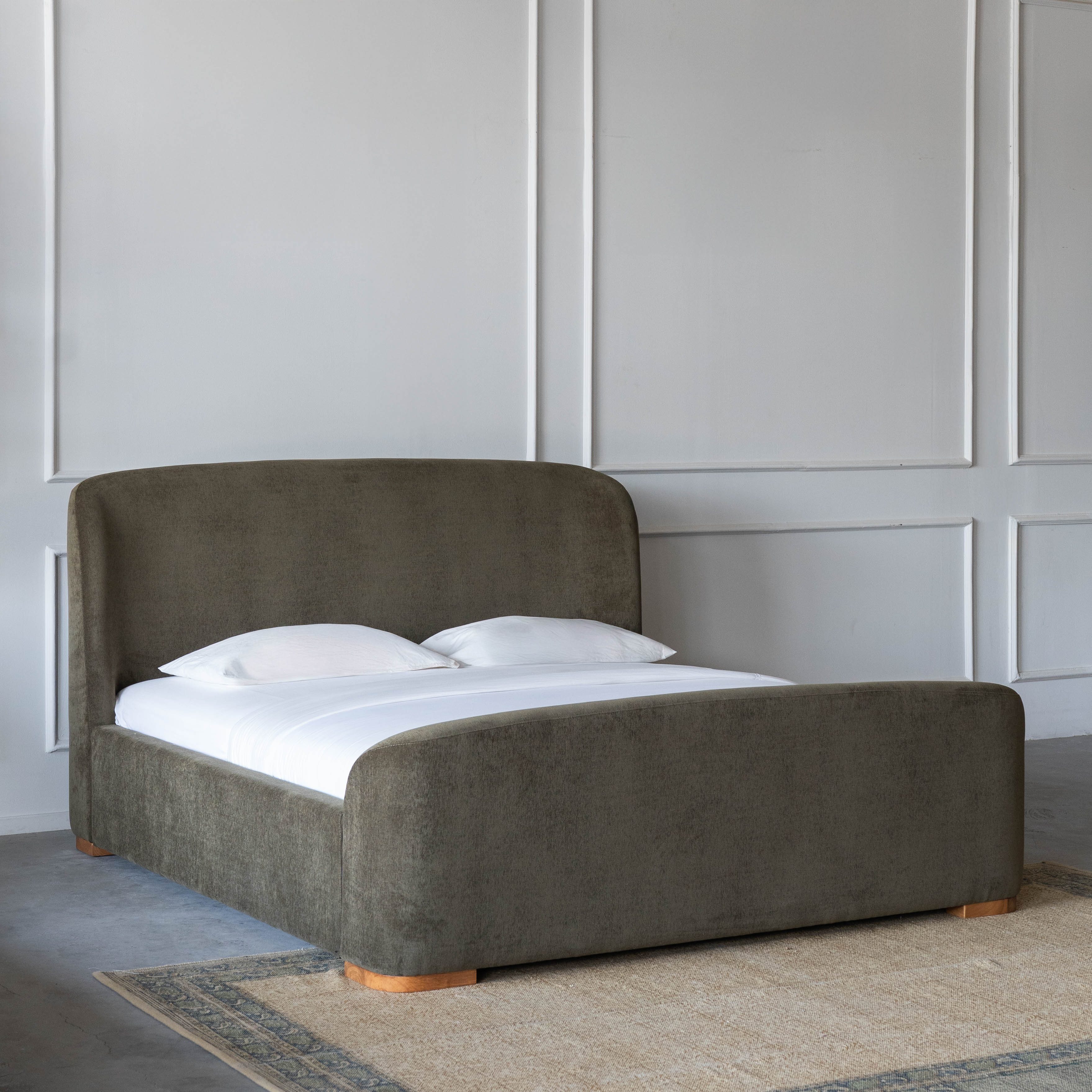 The Snooze Modern King Size Sleigh Bed - OLIVE GREEN