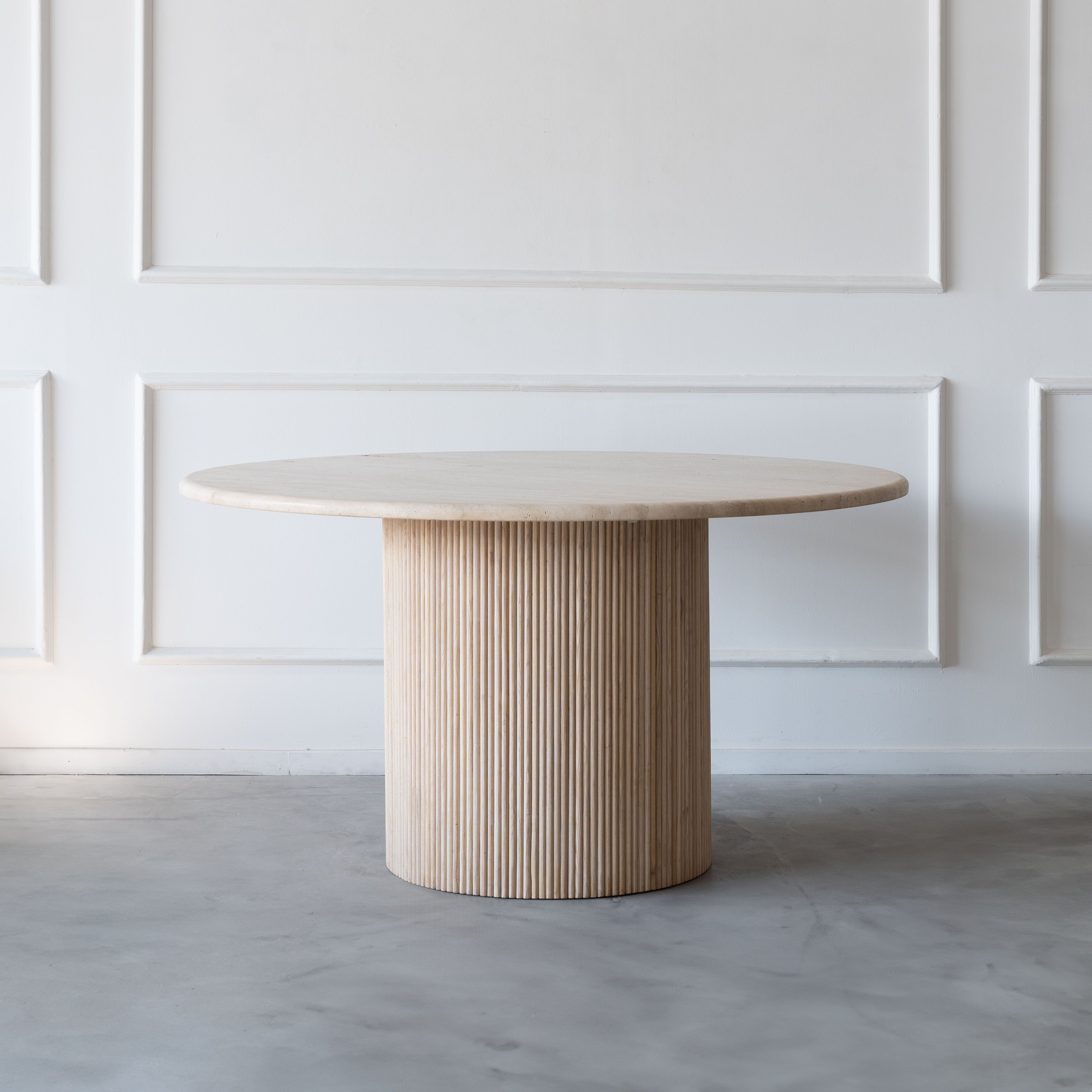 Palm Round Travertine Marble Dining Table - - WS Living Furniture Furniture Store in Dubai