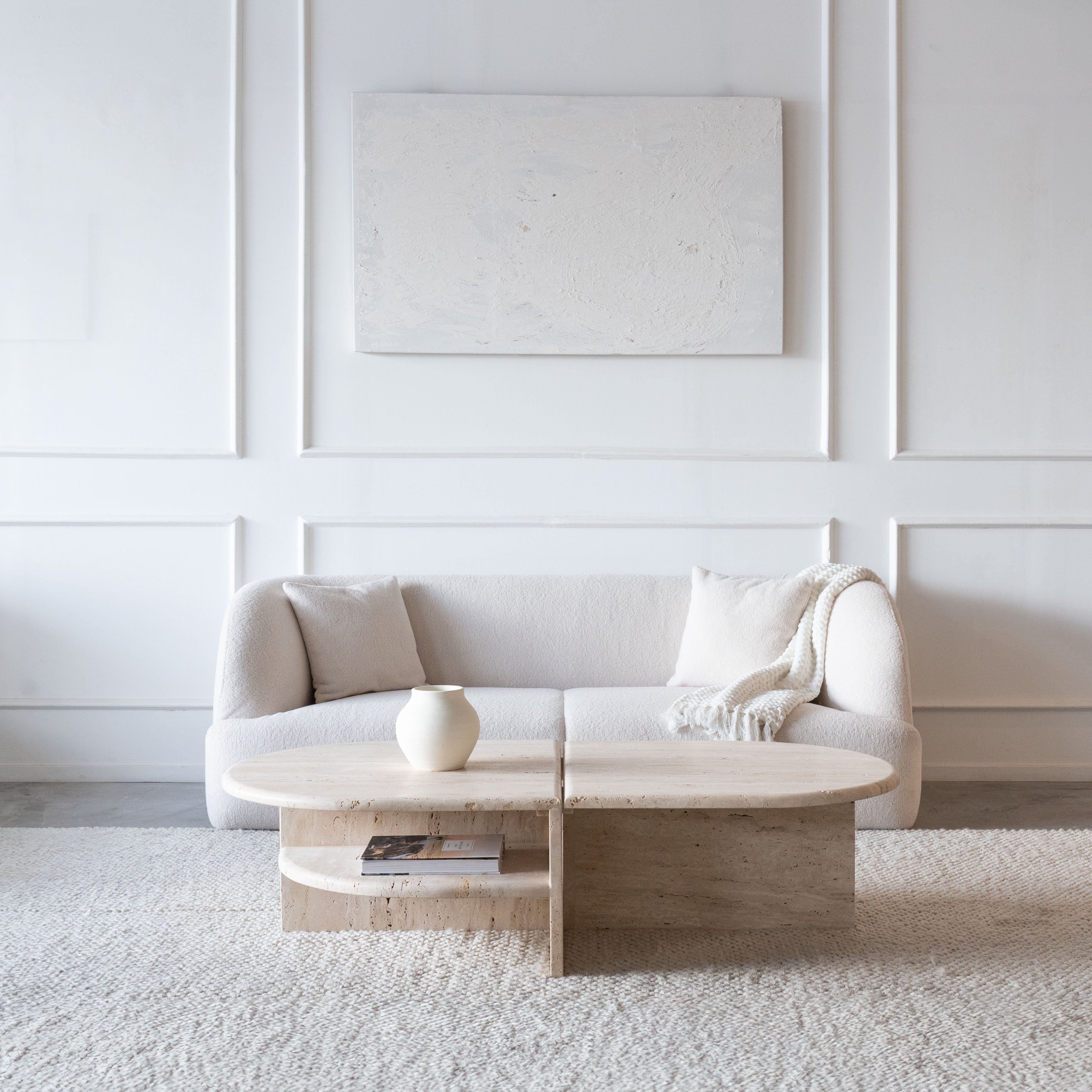 Palm Travertine Marble Oval Coffee Table - Coffee Table - WS Living Furniture Furniture Store in Dubai
