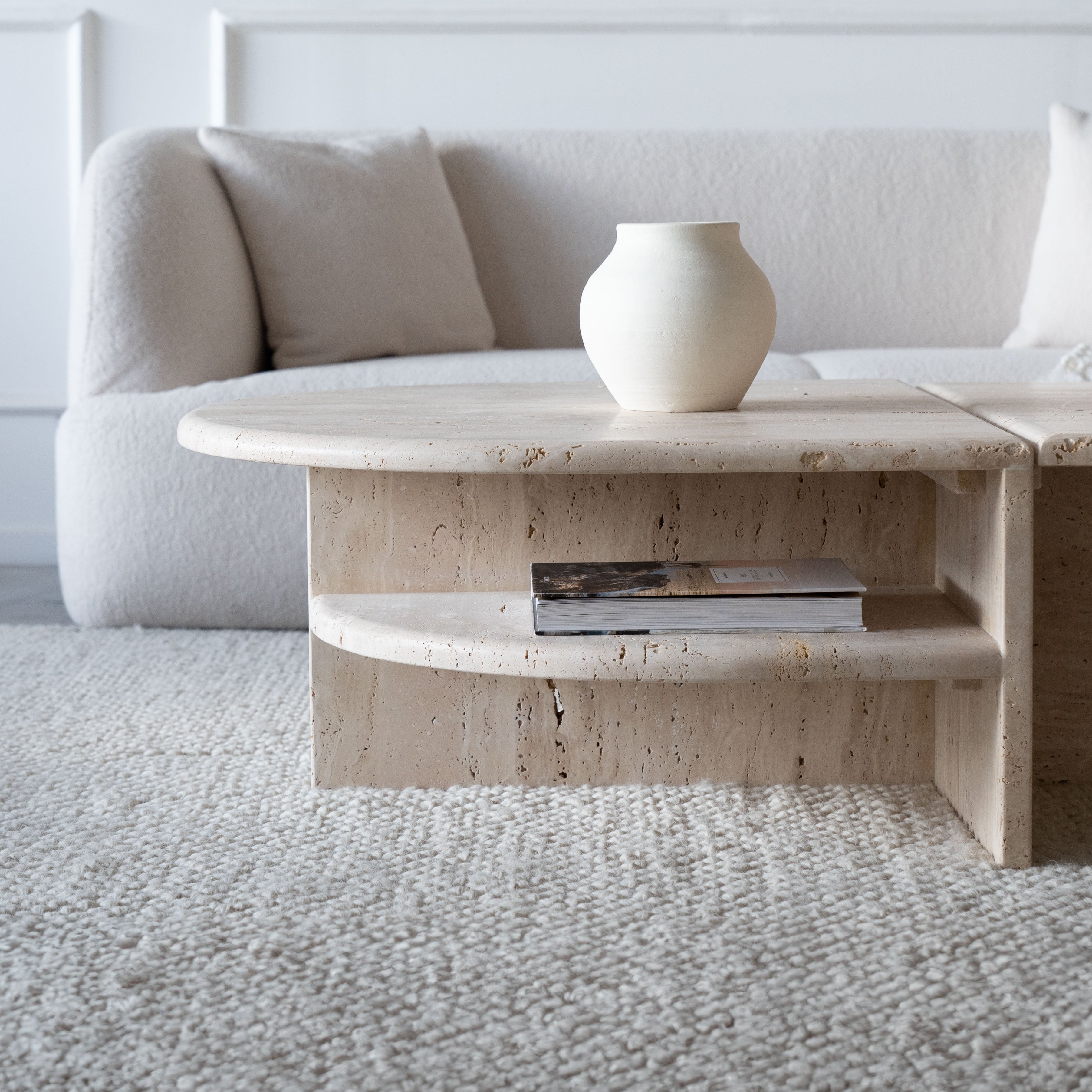 Palm Travertine Marble Oval Coffee Table - Coffee Table - WS Living Furniture Furniture Store in Dubai