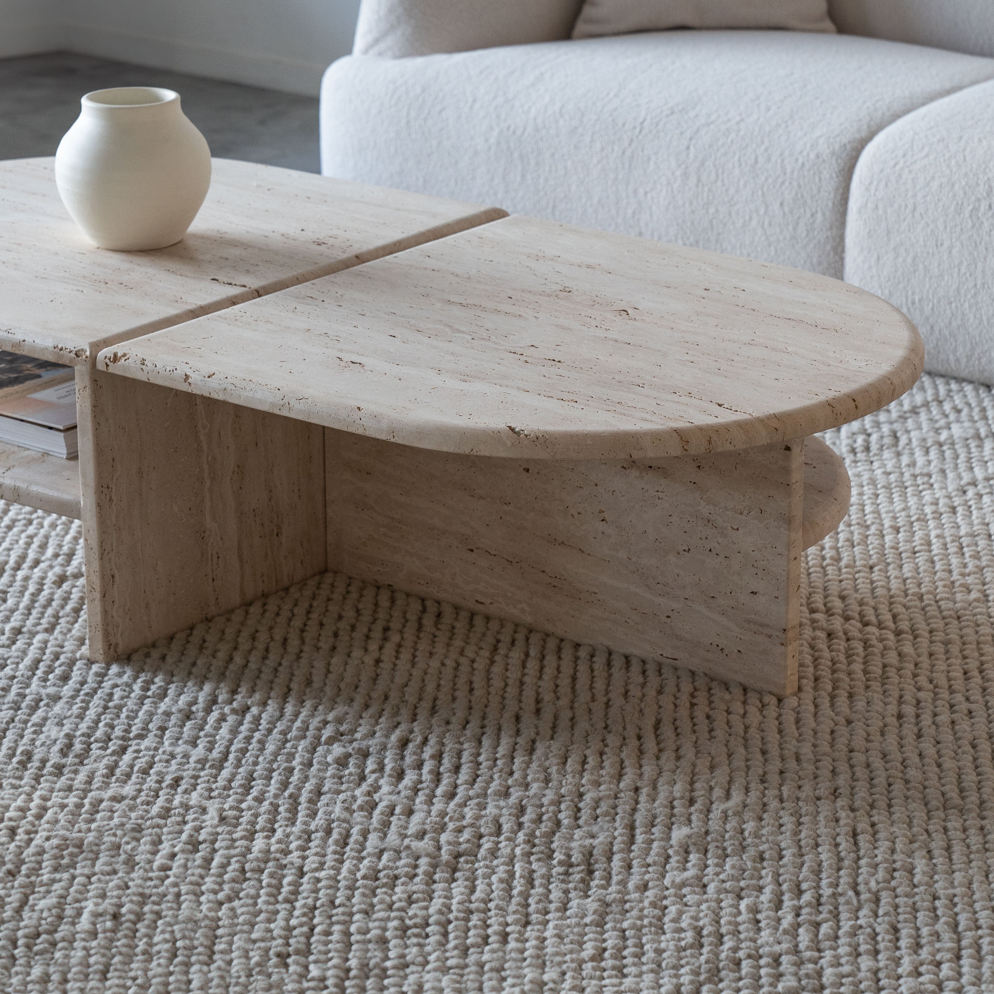 Palm Travertine Marble Oval Coffee Table - Coffee Table - WS Living Furniture Furniture Store in Dubai